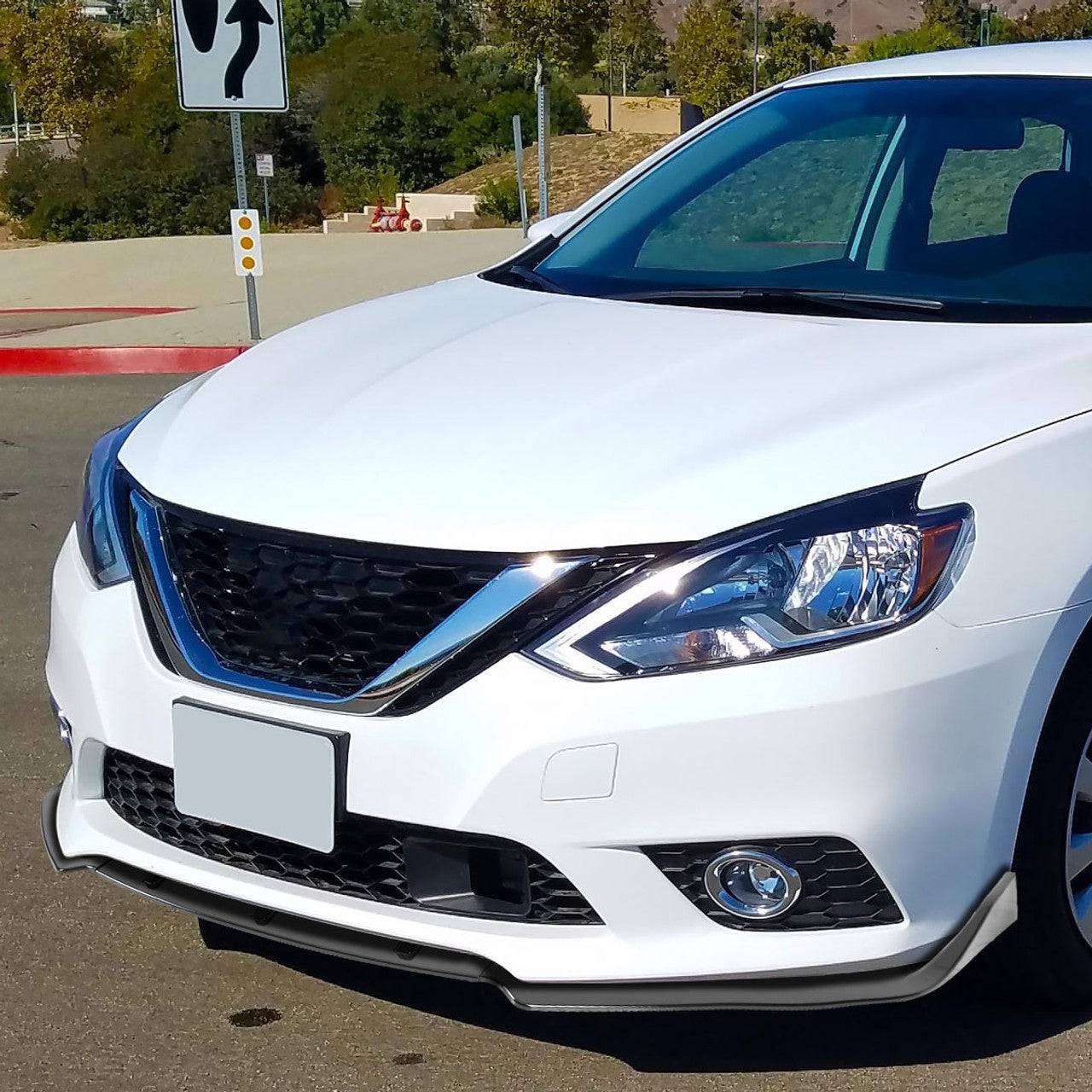 2016-2018 Nissan Sentra Front Bumper Lip - 3PC Glossy Black Polyurethane Splitter - Aggressive Style Upgrade for Street & Track Performance