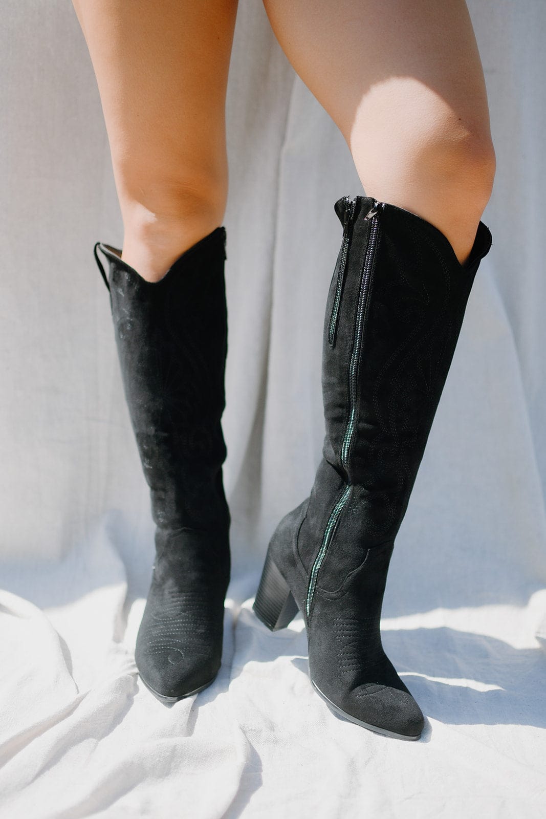 Black Suede Knee High Cowgirl Boots for Women - Western Riding Boots with Block Heel | Perfect for Country Concerts, Rodeos & Western Fashion Outfits