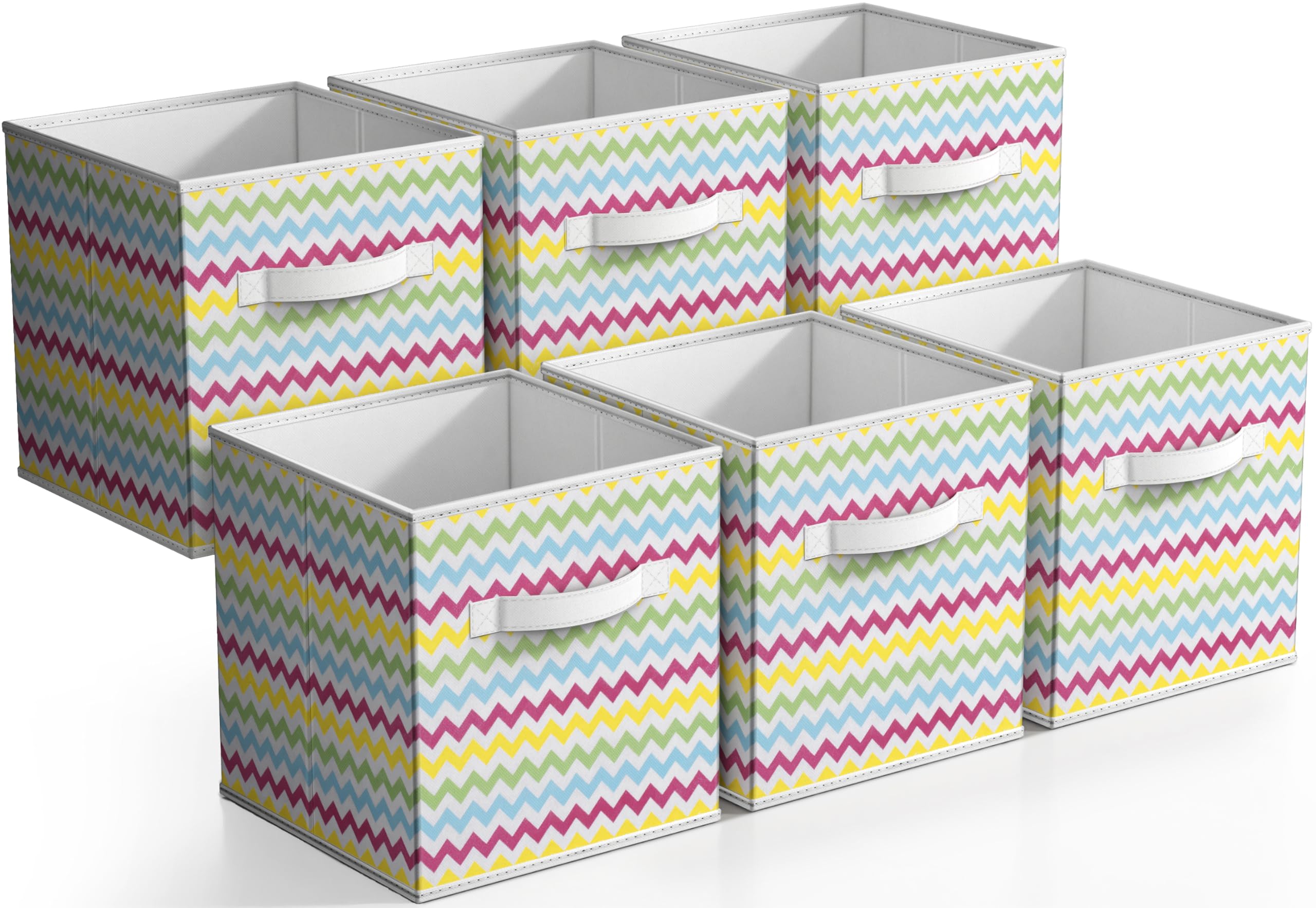 Sorbus 11 Inch Foldable Fabric Storage Cubes - Set of 6 Collapsible Cloth Bins for Shelves, Toy Organizer, Closet & Nursery Organization - Multicolor Chevron Pattern Home Storage Solutions for Bedroom, Kids Room & Office Use