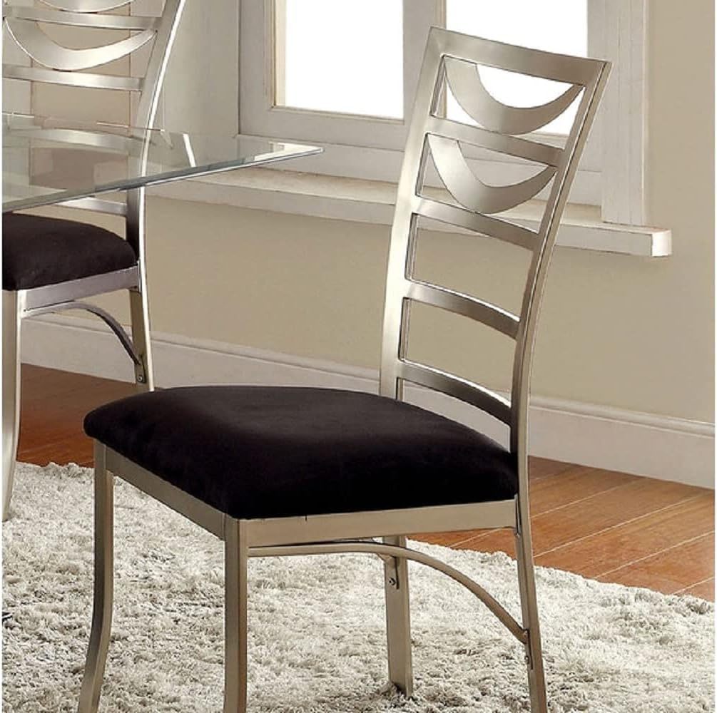 Modern Silver Metal 2-Piece Dining Chair Set with Black Microfiber Seat - Ladder Back Design with Satin Powder Coating - Perfect for Kitchen, Dining Room, and Breakfast Nook