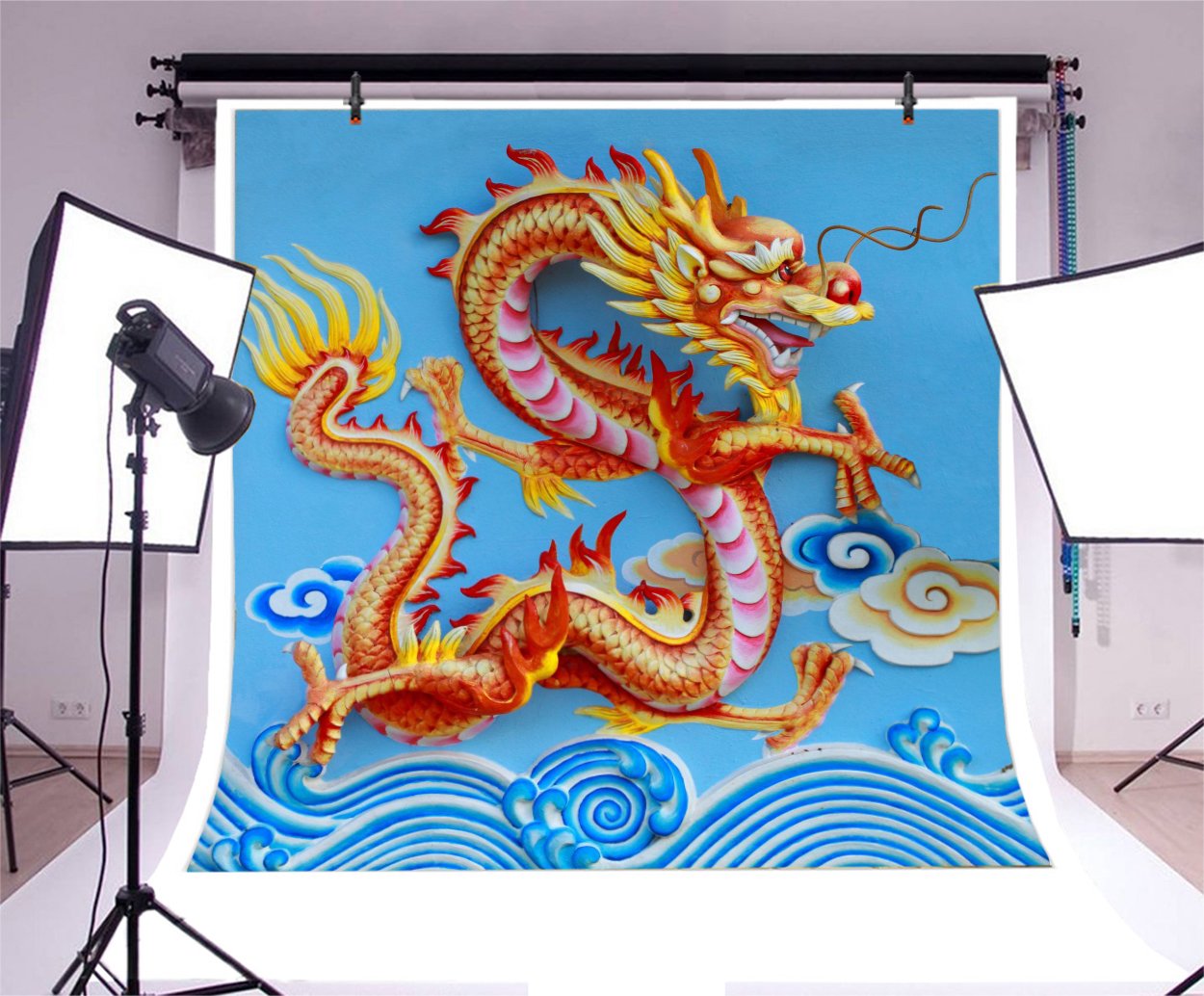 5x5ft Chinese Dragon Relief Sculpture Backdrop - Fantasy Temple Wall Photography Background for Studio Props, Vinyl Banner, Home & Event Decor | Perfect for Themed Parties, Cultural Events & Photo Shoots