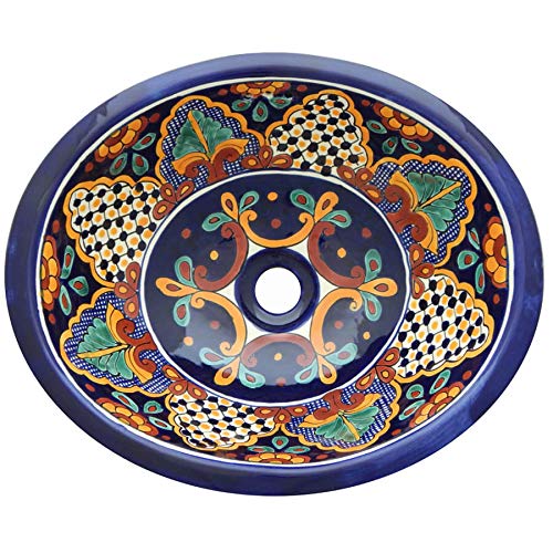 Handmade Talavera Mexican Ceramic Bathroom Sink - 23 Inch Hand-Painted Artisan Vessel for Farmhouse, Spanish & Boho Style Bathrooms