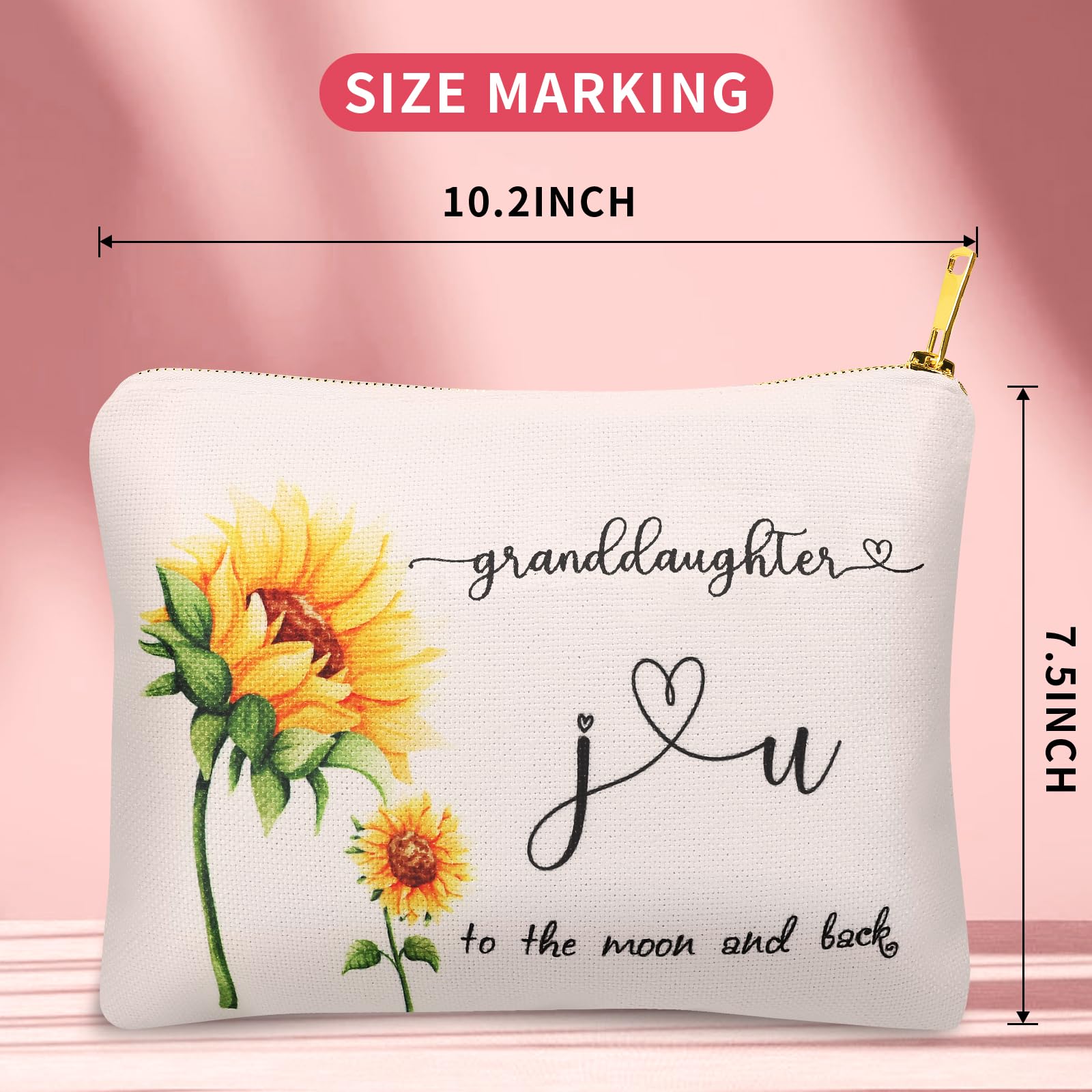 Linen Makeup & Toiletry Bags for Women - Thoughtful Granddaughter Gifts from Grandma & Grandpa | Perfect for Birthday, Christmas, Graduation & Goodbye Presents | Elegant Travel Cosmetic Organizer for Daily Use & Special Occasions