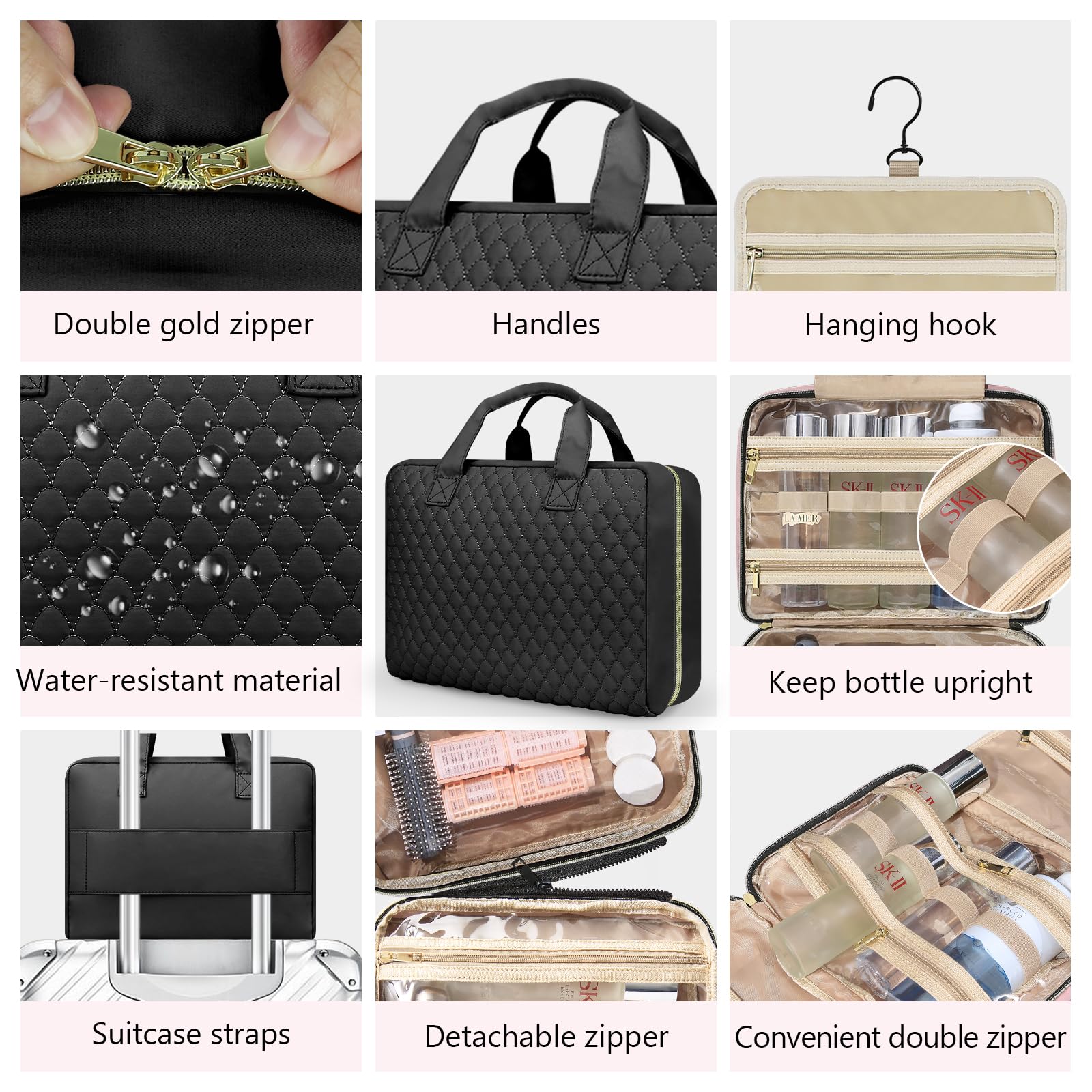 Urophylla Detachable Hanging Travel Toiletry Bag for Women - Large Waterproof Cosmetic Organizer with Multiple Pockets - Perfect for Makeup, Shampoo & Travel Essentials - Ideal for Vacation, Cruise, Business Trips & Gym