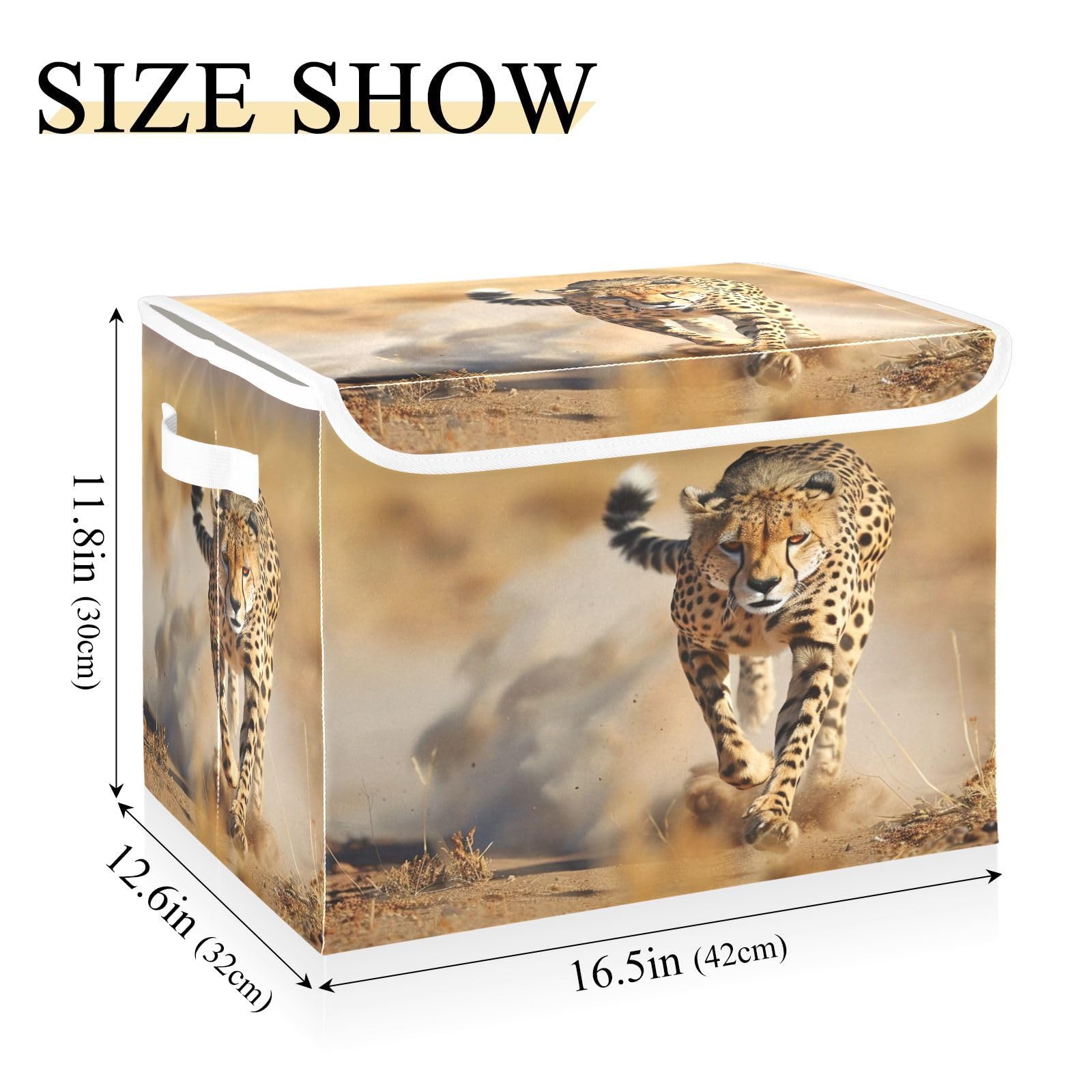 Cheetah Print Foldable Storage Bins with Lids - Collapsible Fabric Containers & Organizer Baskets for Bedroom, Closet, Office & Home Organization | Perfect for Clothes, Toys & Seasonal Storage