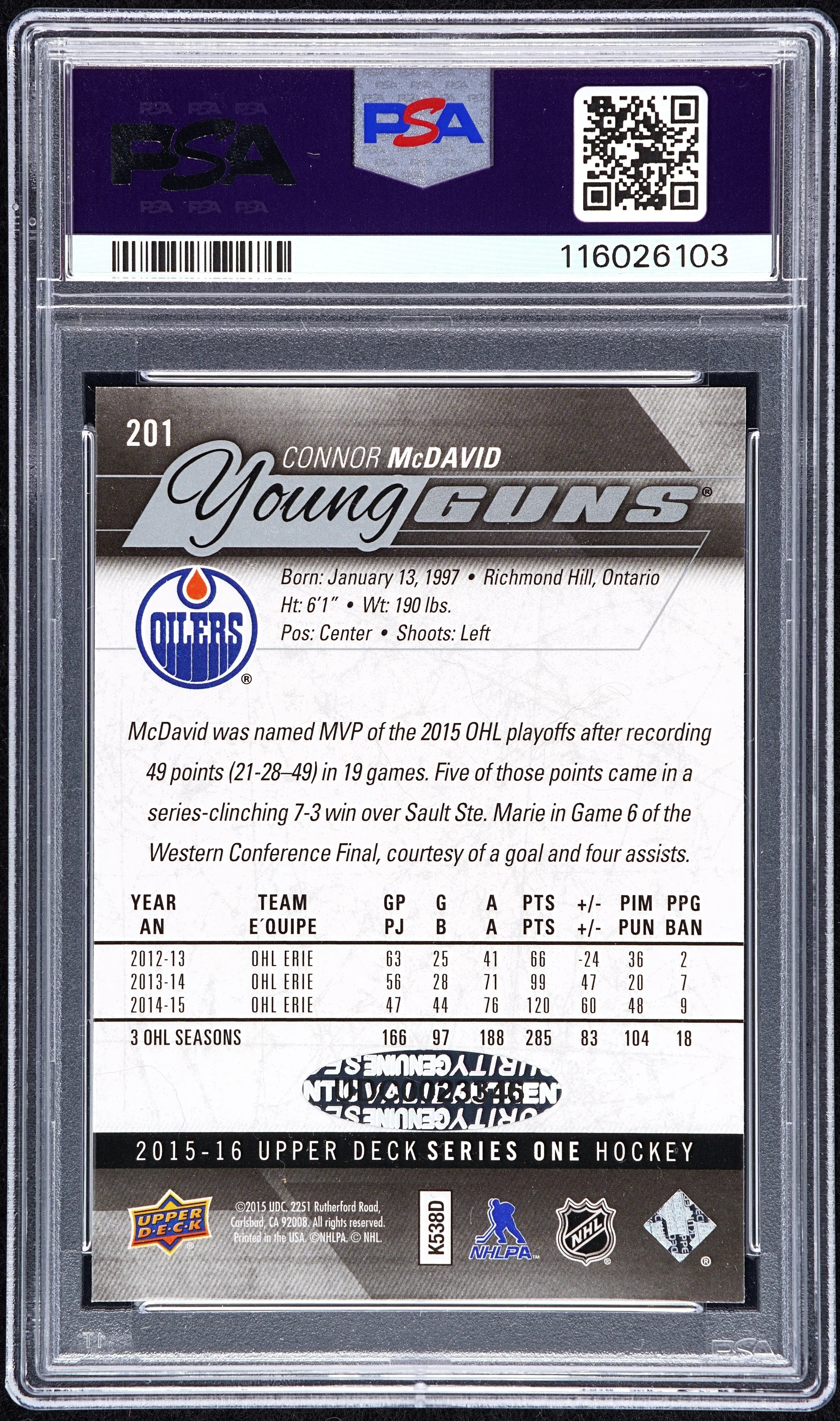 2019 Upper Deck Connor McDavid Young Guns RC Buyback Autograph Hockey Card PSA 8 Auto 10/25 - Rare Collectible for NHL Fans & Sports Memorabilia Enthusiasts