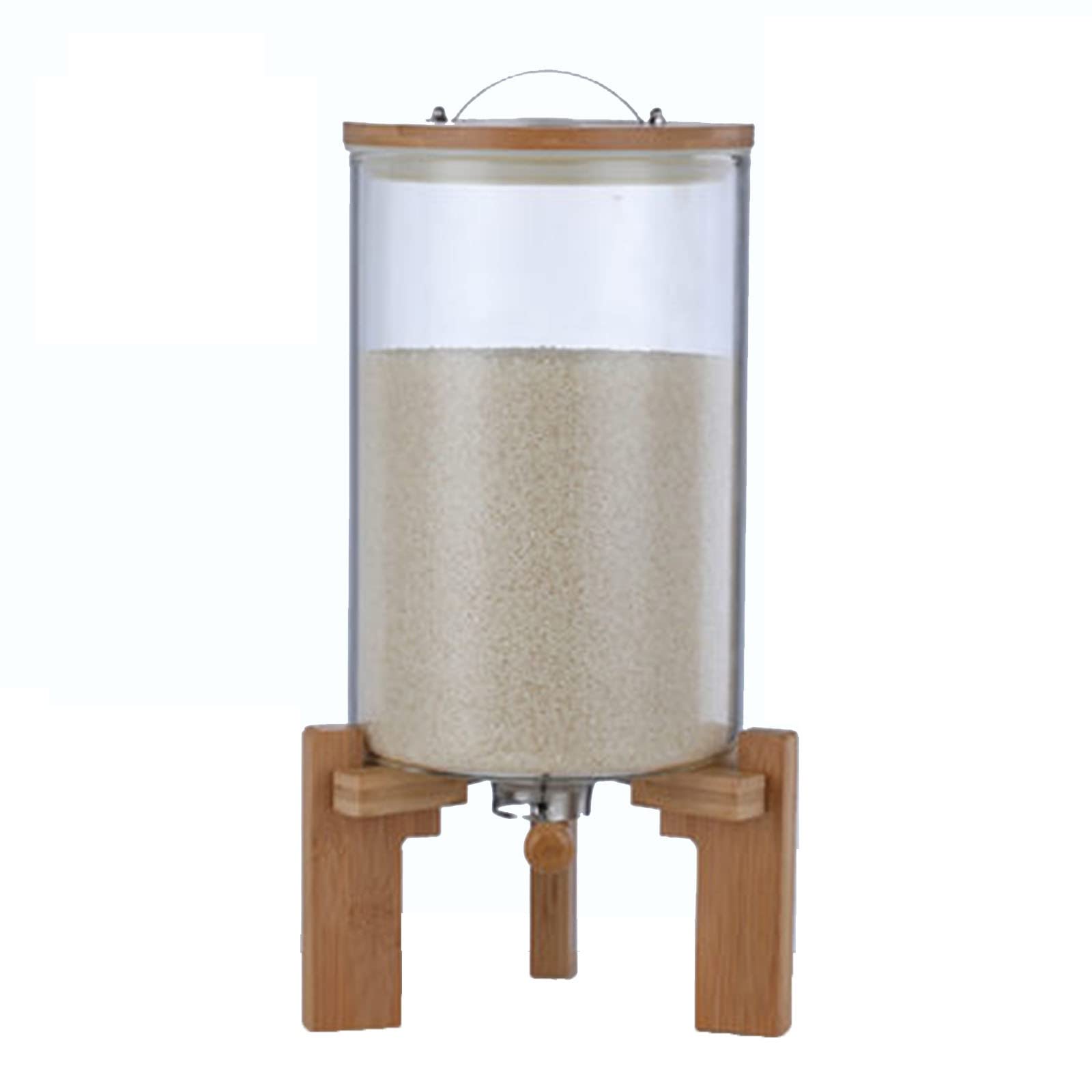 5L/8L Glass Rice Dispenser with Wooden Stand & Measuring Cup - Airtight Flour Cereal Grain Storage Container for Kitchen Countertop & Pantry Organization - Perfect for Rice, Pasta, Quinoa & Bulk Food Storage