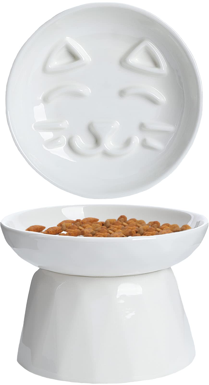 Kopmath Ceramic Raised Slow Feeder Cat Bowl - Elevated Puzzle Food Plate for Healthy Eating of Wet & Dry Cat Food - Anti-Vomiting & Indigestion Prevention - Non-Slip Base & Dishwasher Safe (White) - Perfect for Fast Eaters & Digestive Health