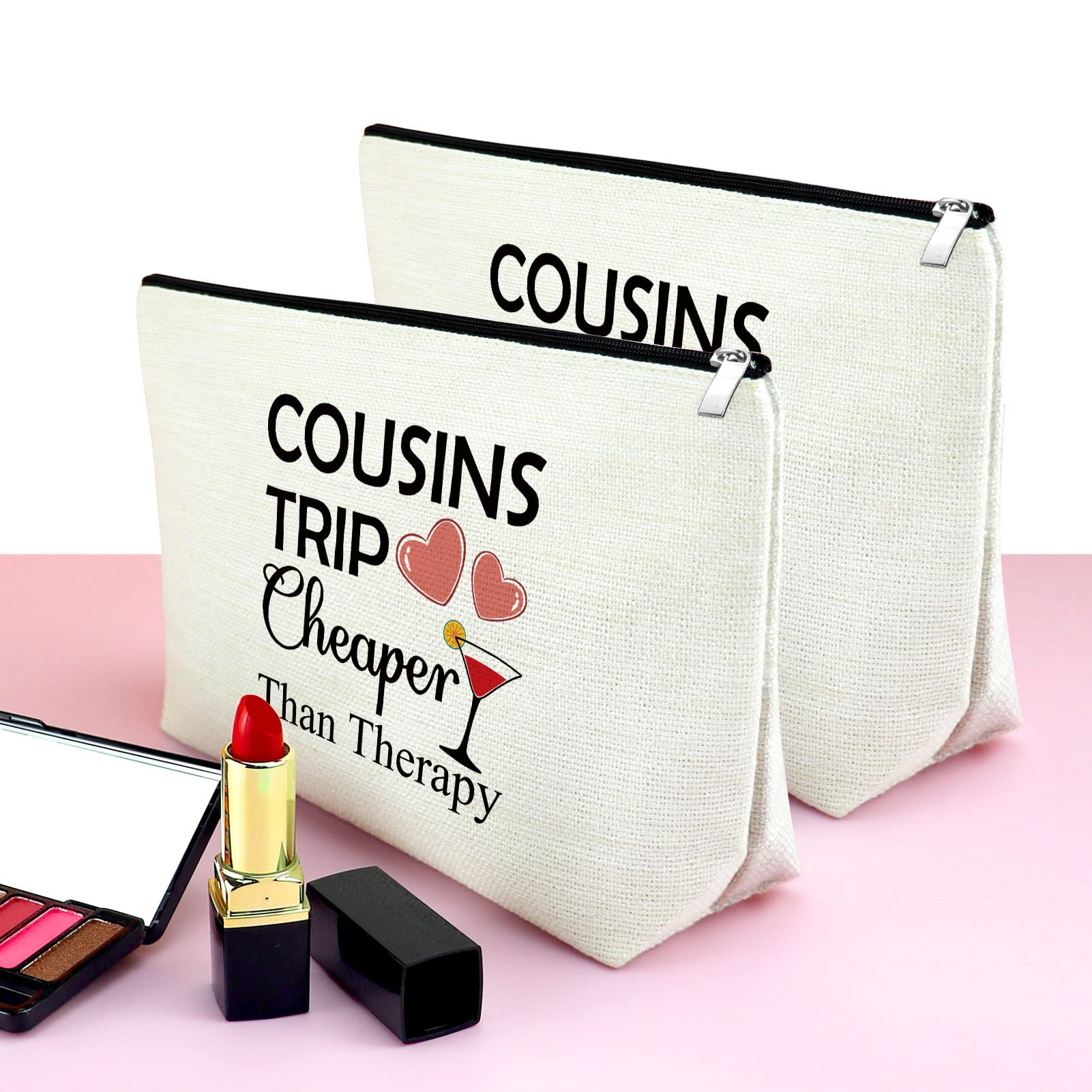 2-Piece Cousin Makeup Bags Set - Funny Inspirational Cosmetic Bags for Women | Perfect Cousins Trip Gifts, Birthday Presents & Female Friendship Weekend Accessories | Great for Travel, Storage & Gift-Giving Occasions