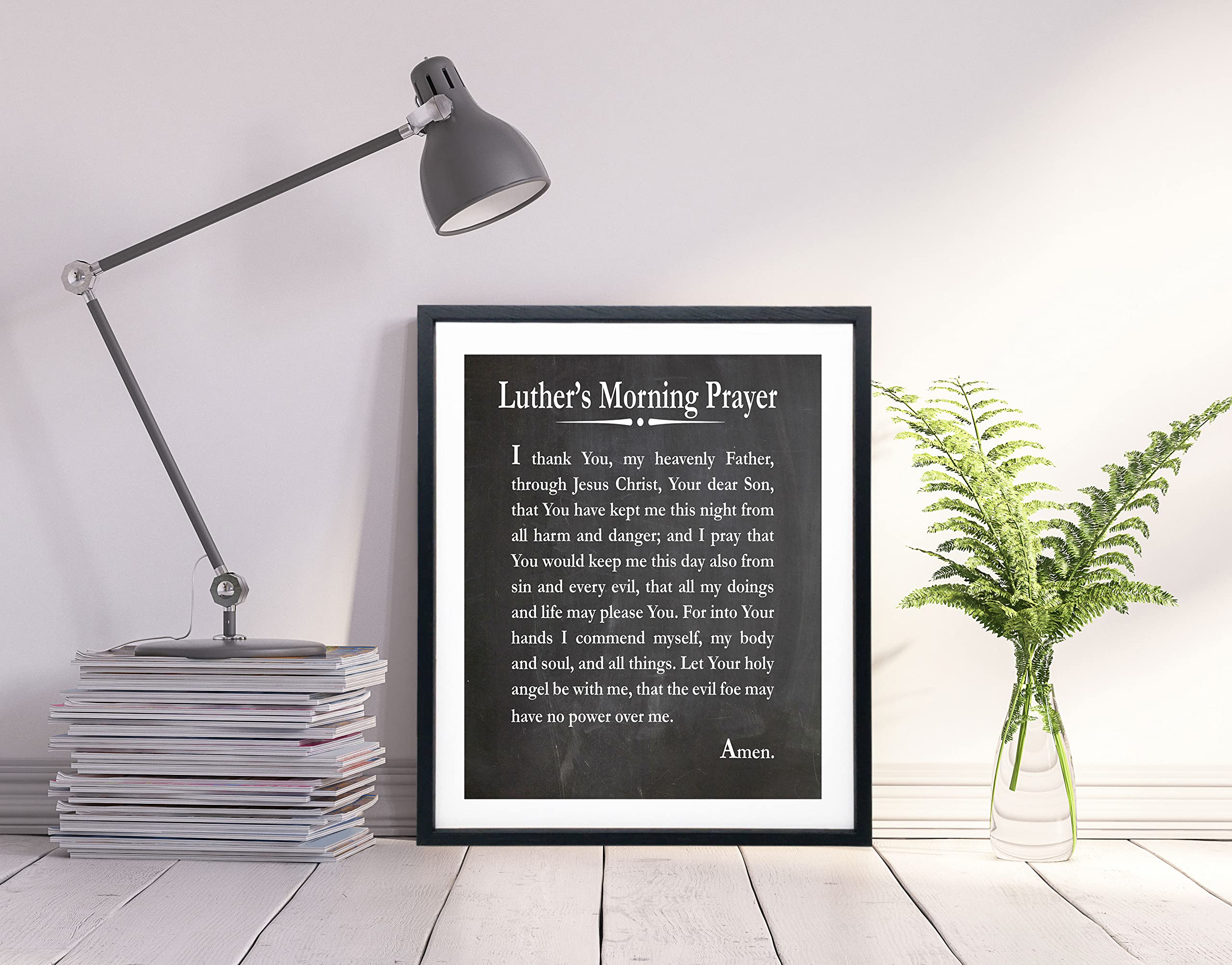 Inspirational Christian Wall Art - Morning Prayer by Martin Luther, Unframed Canvas Print (24x32 Inch, Chalkboard Black) | Religious Home Decor for Bedroom, Living Room & Office | Perfect Gift for Men & Women