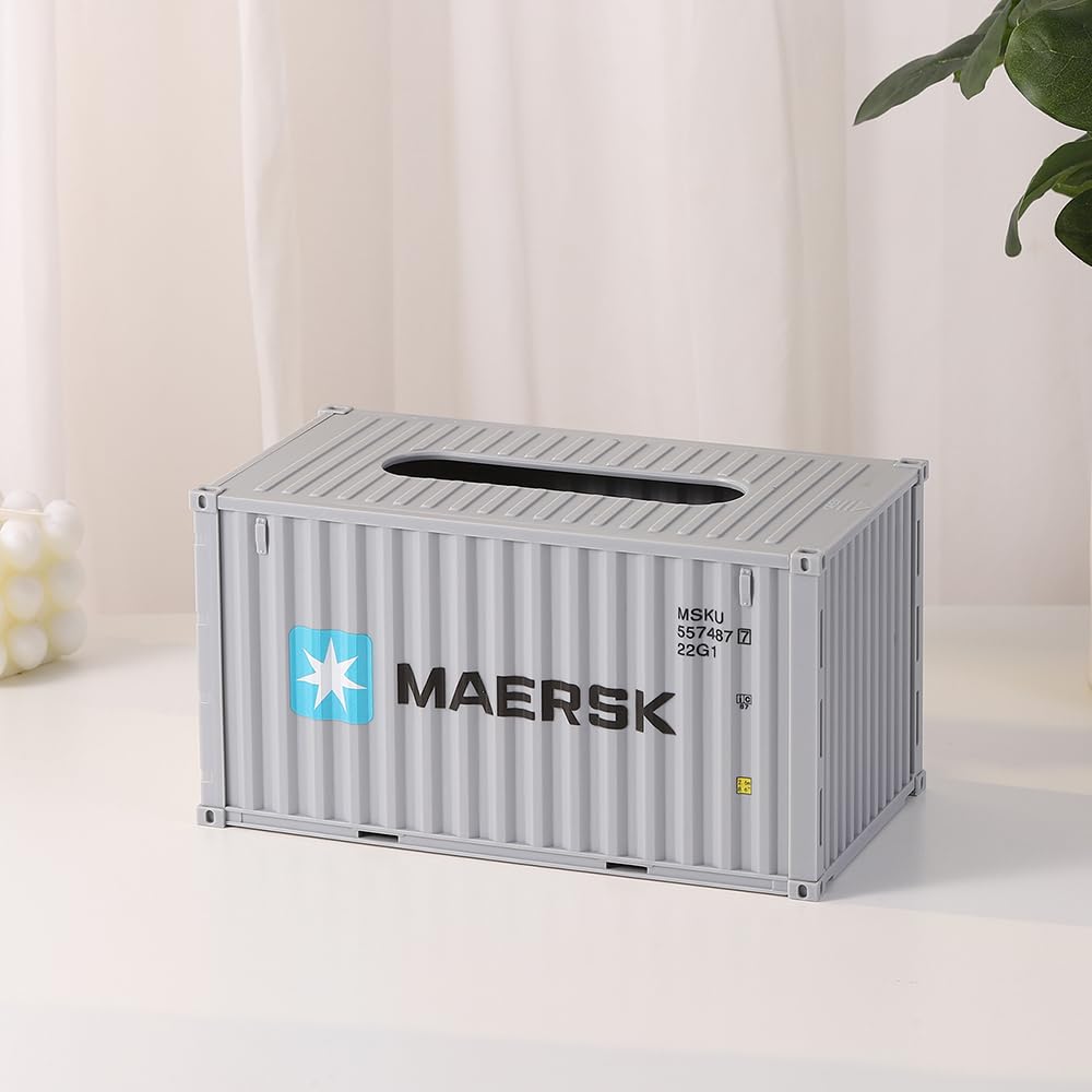 Decorative Shipping Container Tissue Box Cover - Stylish Home & Office Tissue Holder for Living Room, Bedroom, or Desk | Perfect for Coastal, Industrial & Modern Decor