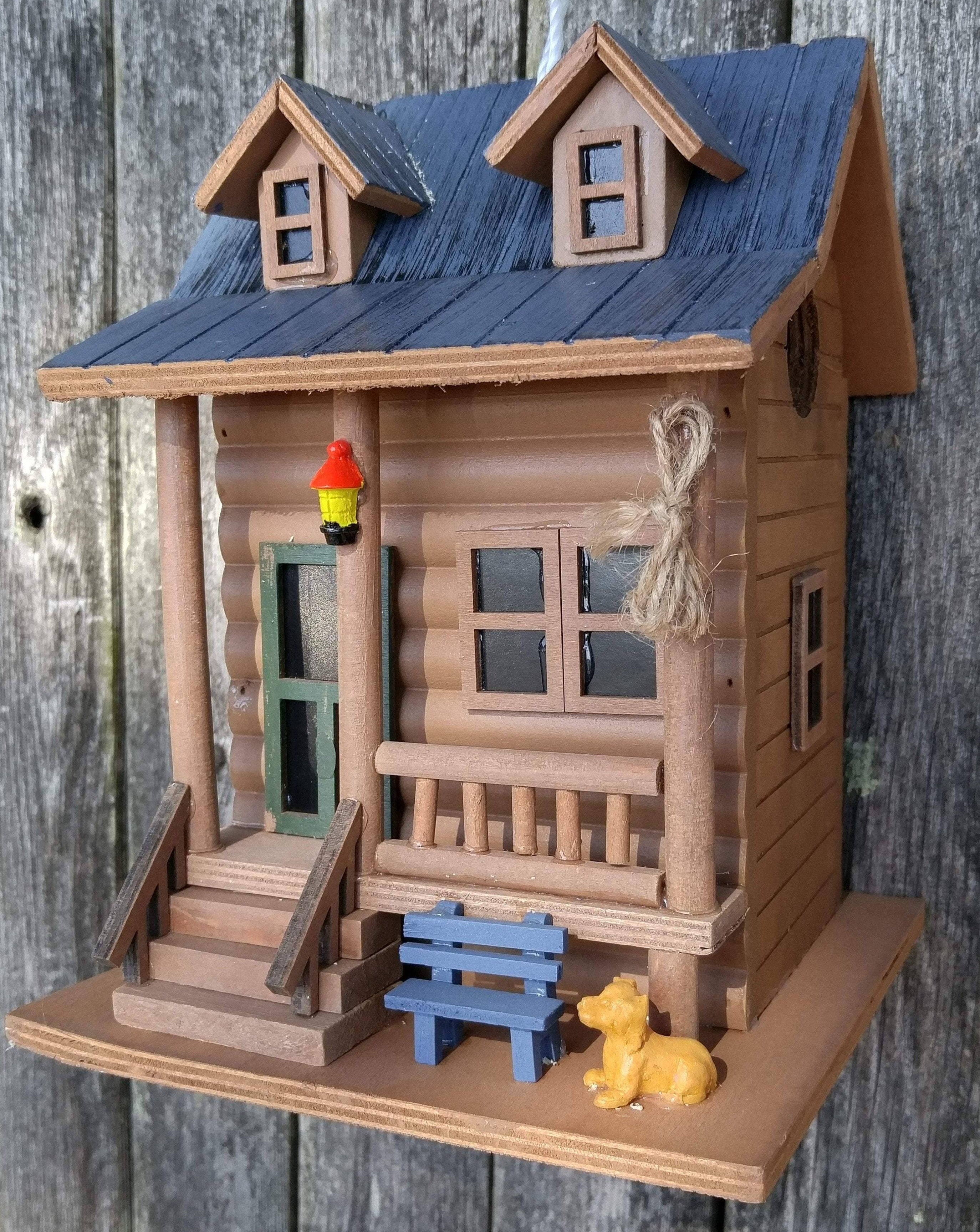 Handcrafted Log Cabin Bird House - Natural Wood Birdhouse for Outdoor Garden & Backyard Decor - Attracts Wild Birds for Nesting & Bird Watching