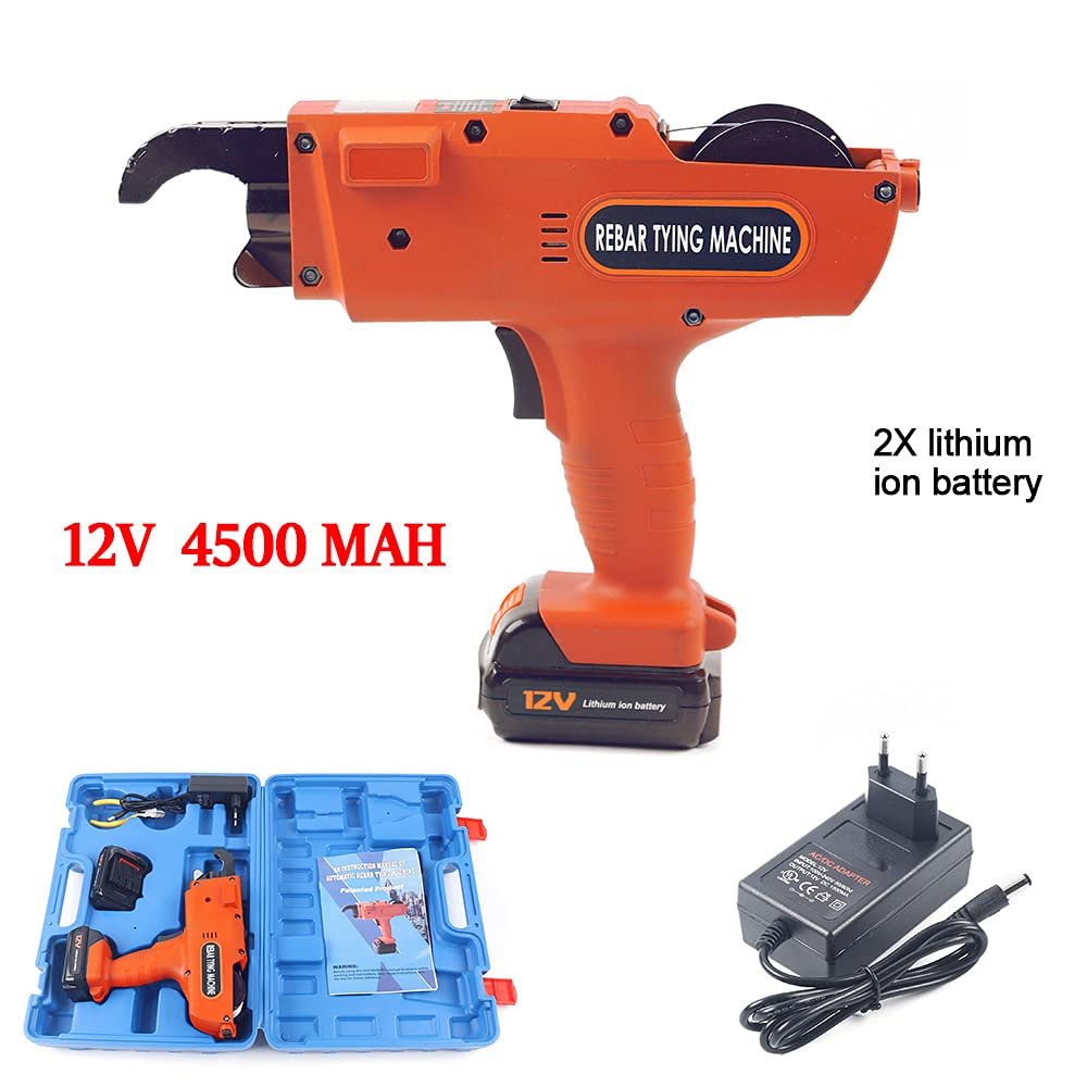 TBVECHI 12V Automatic Rebar Tying Machine - Handheld Rebar Tier Tool for 8-34mm Steel Bars with 4500mAh Battery & Steel Wire (Orange) - Perfect for Construction, Concrete Work & DIY Projects