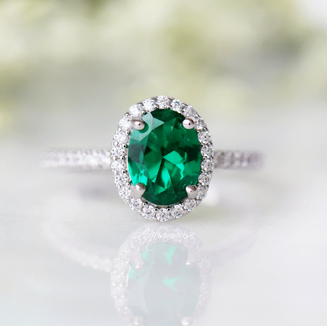 Emerald Iris Ring - Sterling Silver 925 Elegant Floral Jewelry for Women, Perfect for Weddings, Anniversaries & Special Occasions