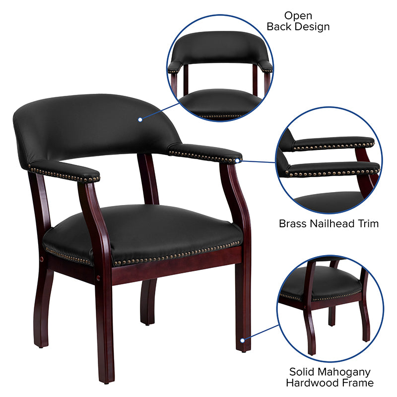 Premium FLASH Diamond Black LeatherSoft Conference Chair with Accent Nail Trim - Ergonomic Office Chair for Executive Meetings & Home Office Workspace