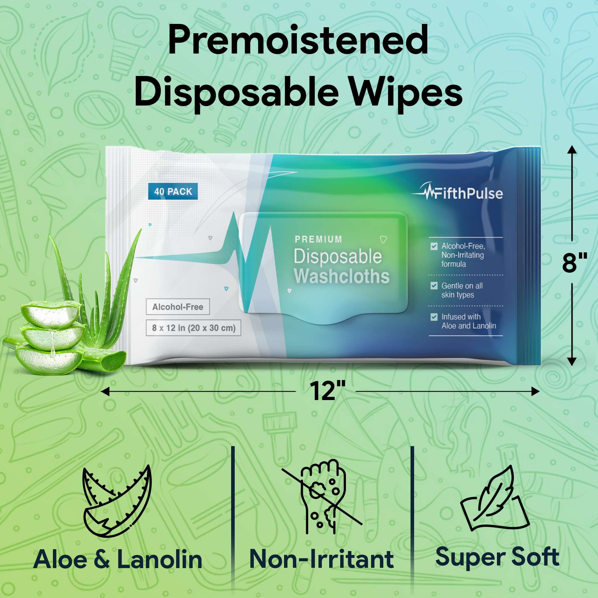 Premium Disposable Body Wipes for Adults & Elderly Care - 40 Pack Large 8