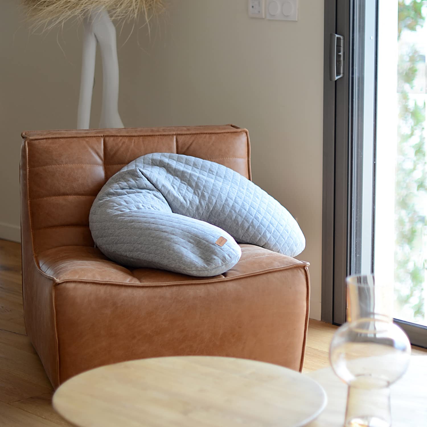BEABA Big Flopsy Pregnancy Pillow - Maternity & Nursing Support Pillow for Comfortable Sleep & Breastfeeding | Soft Heather Grey | Perfect for Side Sleeping, Back Pain Relief & New Moms