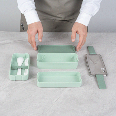 Bento Tek 30 oz Green 3-in-1 BPA Free Lunch Box with Fork & Knife - Microwave Safe, Leakproof Food Container (7.5