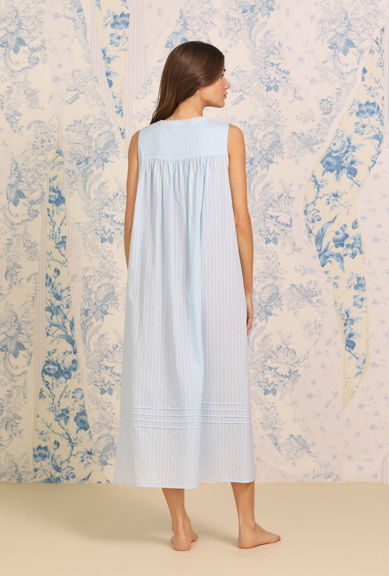 Eileen Dobby Striped Blue Gown - Elegant Long Sleeve Maxi Dress for Women | Perfect for Weddings, Parties & Special Occasions