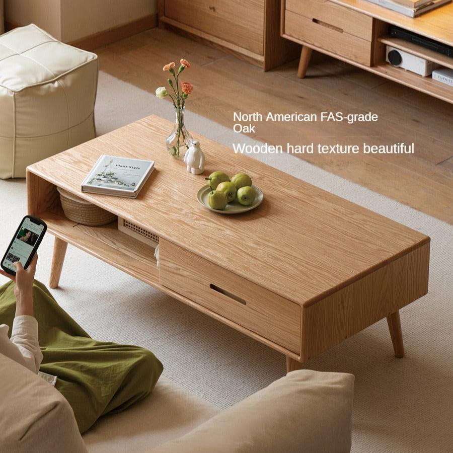 Premium OAK Solid Wood Modern Coffee Table - American Style Living Room Furniture for Home Decor & Relaxation