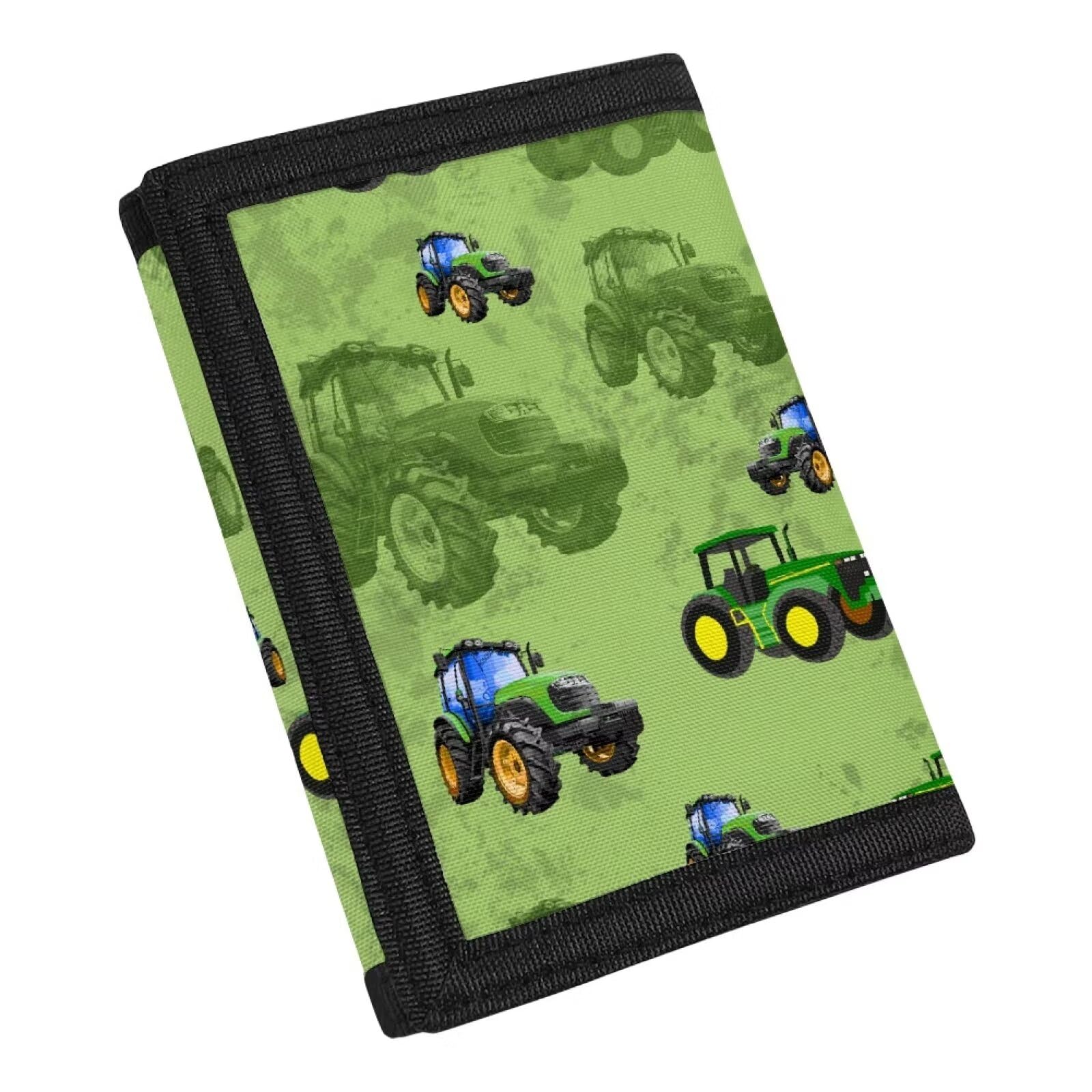 Boys Trifold Wallet for Kids Age 5-18 - ID Card Window & Coin Pocket - Cartoon Tractor Design - Perfect for School, Travel, and Everyday Use (Toddler Wallet for Little Boys)