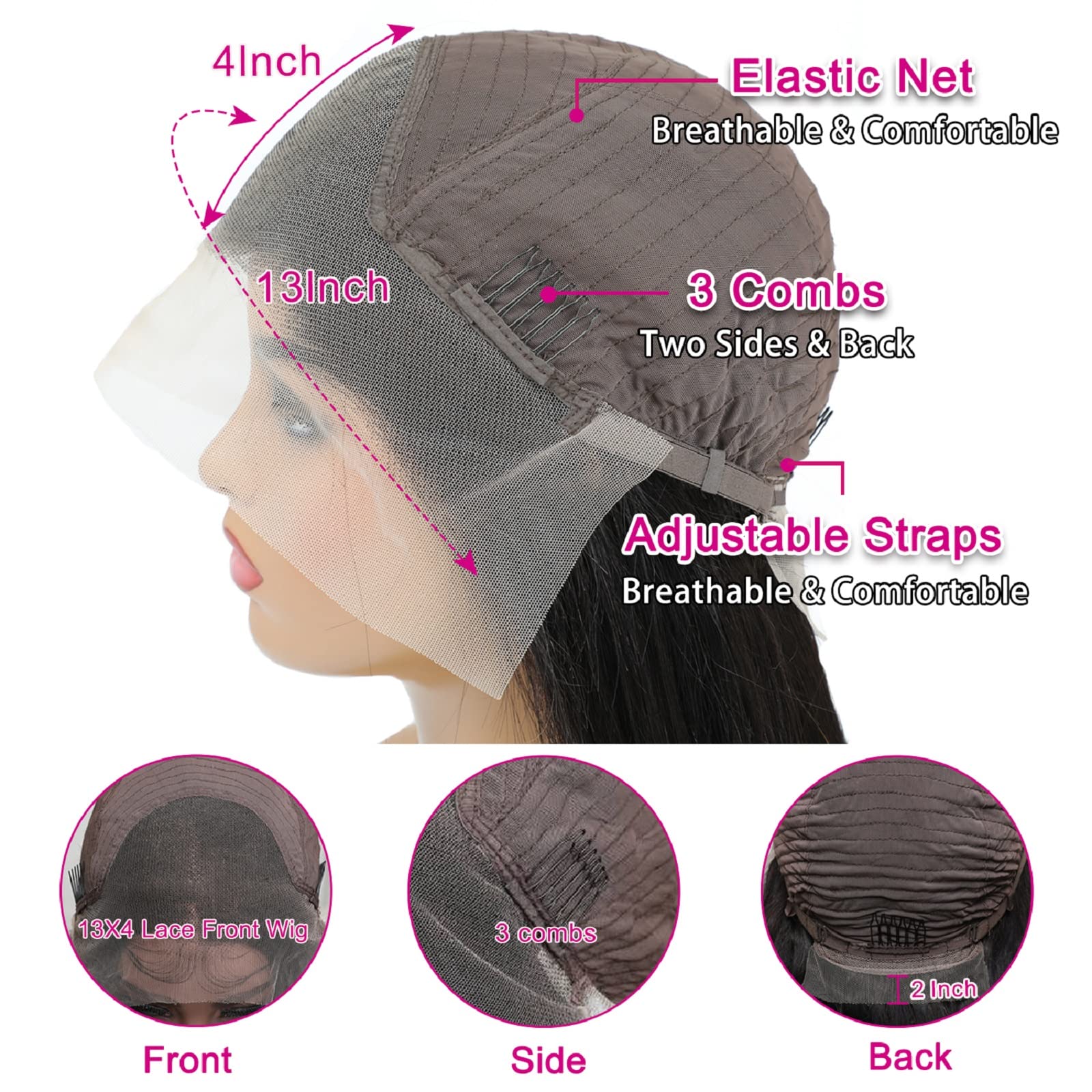 13x4 HD Transparent Lace Front Human Hair Wigs - Brazilian Virgin Hair Straight Lace Front Wig for Black Women | Glueless 180% Density with Pre-Plucked Hairline & Baby Hair | Perfect for Daily Wear, Special Occasions & Protective Styling
