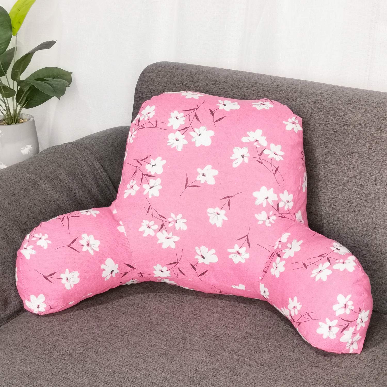 Bohemian Printed Reading Pillow with Arm Support - 20x15x8 Inch Soft Bed Rest Pillow for Back Support, Kids & Adults - Perfect for Reading, Watching TV, or Sitting Up in Bed (Pink Floral Design)