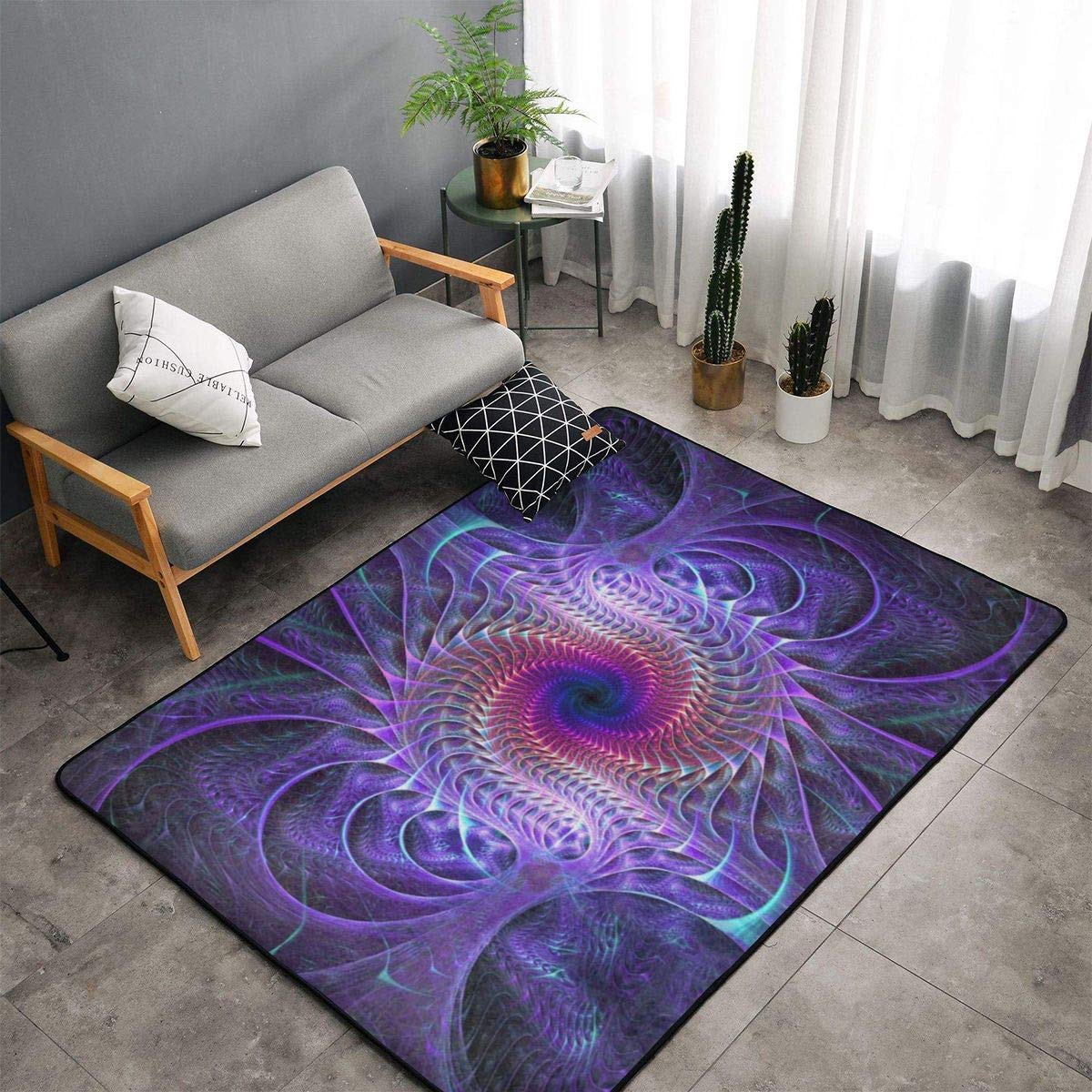 Abstract Purple Tie Dye Area Rug - Soft Washable Non-Slip Carpet 5.3x4 ft for Living Room, Bedroom & Home Office | Boho Chic Floor Decor for Modern Spaces