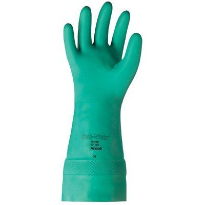 Ansell 37-165-9 Sol-Vex Unsupported Nitrile Gloves with Cuff & Lining - Size 9, Green (12-Pack) - Chemical Resistant, Durable Work Gloves for Automotive, Industrial & Laboratory Use
