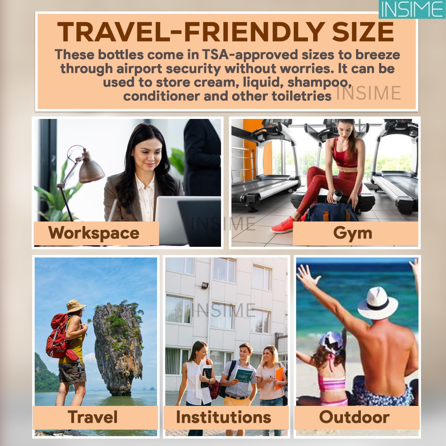 INSIME Silicone Travel Bottles for Toiletries - Leak Proof Refillable Containers for Shampoo, Lotion & Makeup | TSA Approved Travel Size Toiletry Kit | Perfect for Airplane Carry-on, Gym Bag & Vacation Essentials