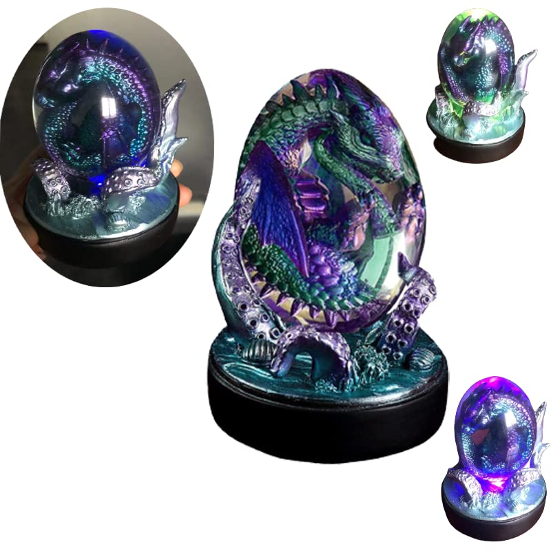 2022 New Luminous Green Dragon Egg with Octopus Holder - Transparent Epoxy Crystal Dragon Egg Statue, Glow in The Dark Desktop Decor for Fantasy Lovers, D&D Collectors & Home Office Display