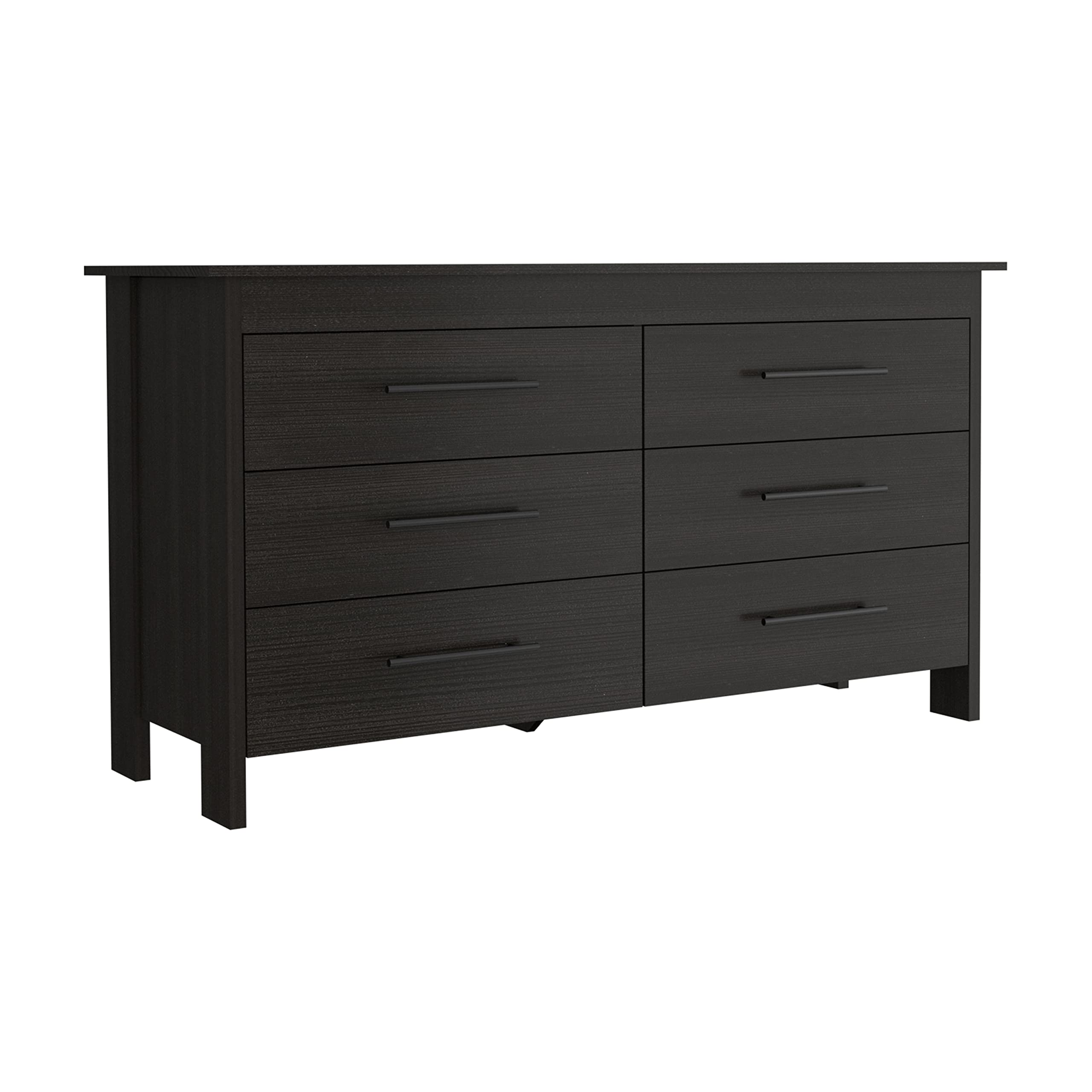 Paris 6 Drawer Double Dresser in Black - Modern Bedroom Furniture for Storage & Organization - Perfect for Master Bedroom, Guest Room or Apartment
