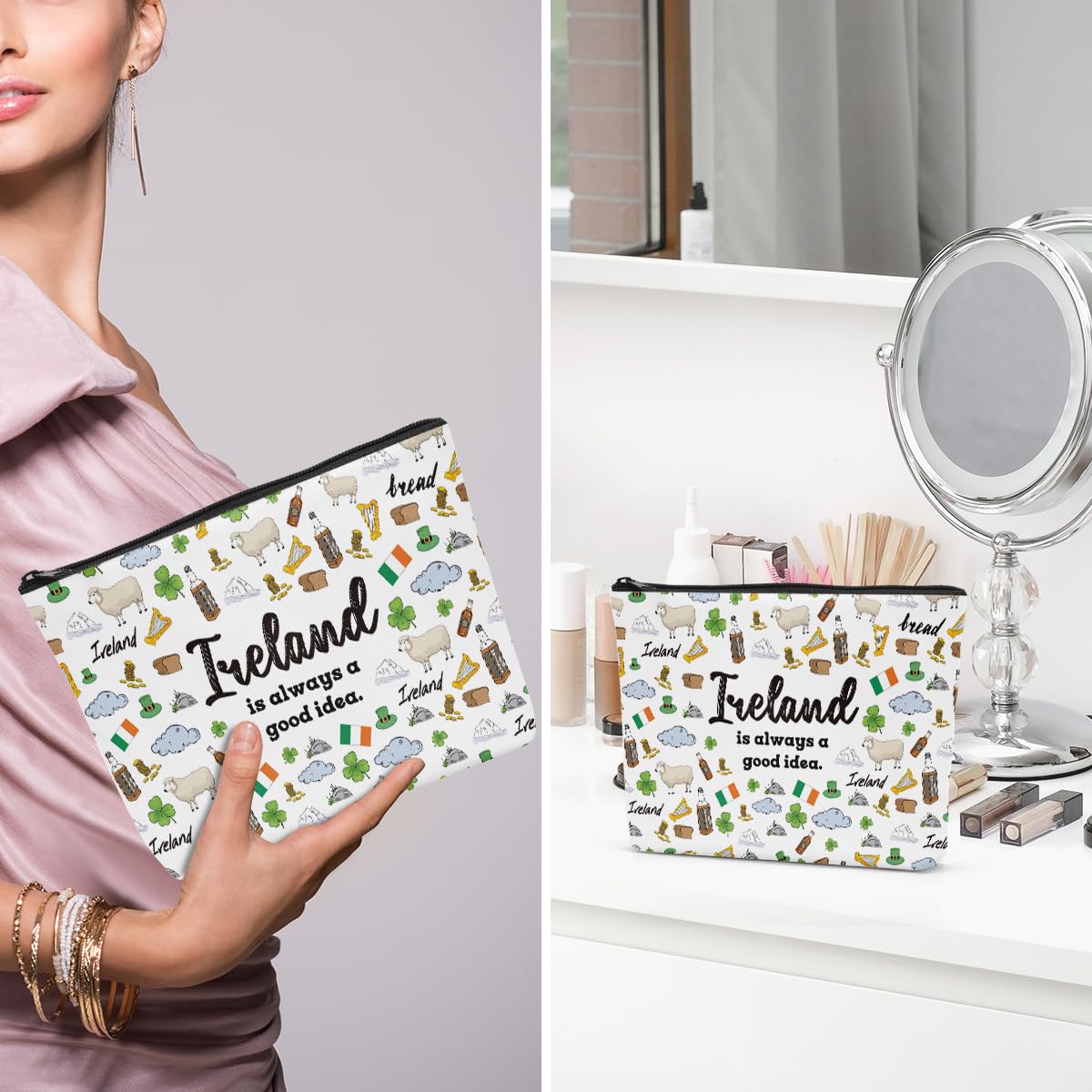 6PCS Ireland Makeup Bags - Irish Travel Gifts for Women, Cosmetics & Toiletry Pouch for Trips
