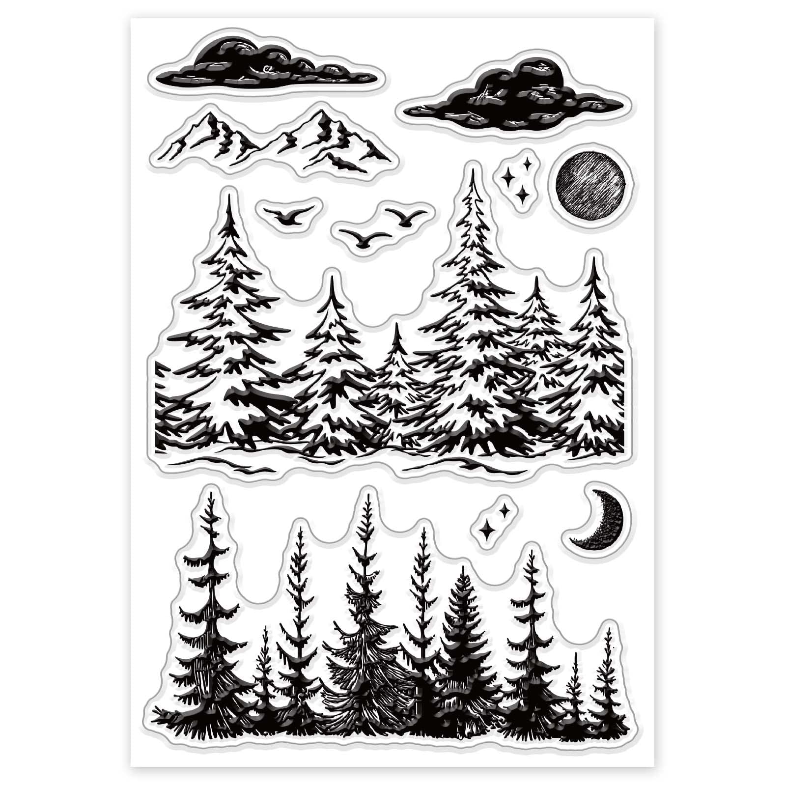 CRASPIRE Forest Clear Stamps Set - Sun, Moon, Clouds & Trees Transparent Silicone Rubber Stamps for Scrapbooking, DIY Cards, Photo Albums (4.3x6.3x0.1 Inch) - Perfect for Birthday, Thanksgiving & Nature-Themed Crafting Projects