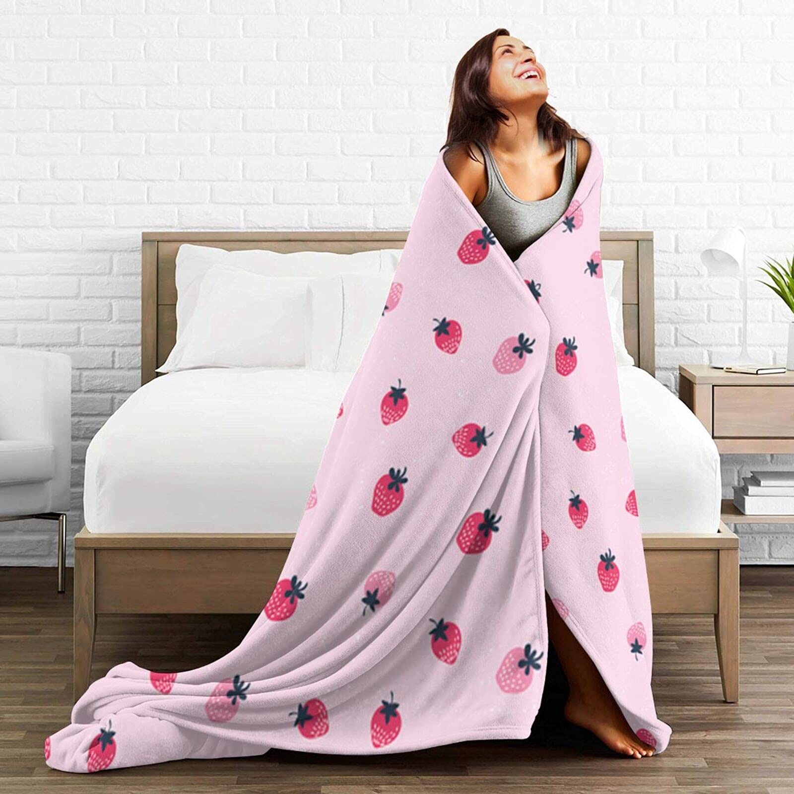 Soft Flannel Strawberry Throw Blanket - 50