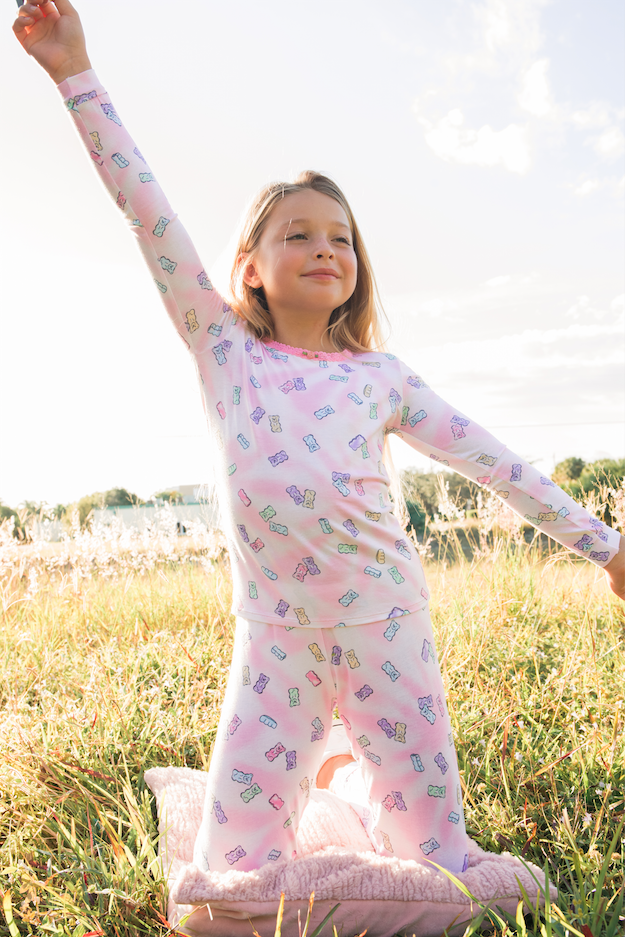 Shimmer Candy Bear Full Length Pajama Set for Women - Soft & Cozy Sleepwear for Winter Nights, Christmas Gifts, and Lounge Wear