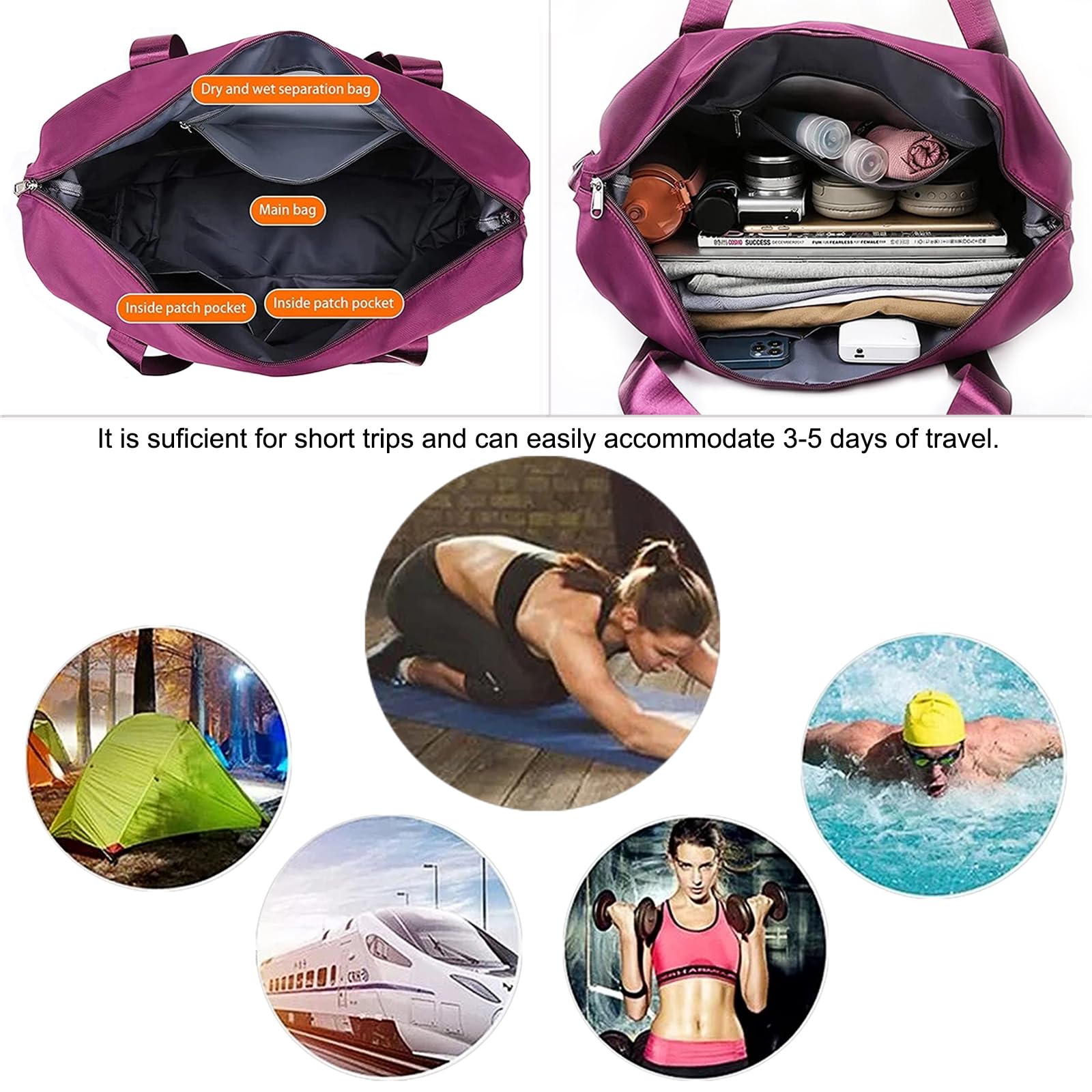 Large Capacity Foldable Expandable Travel Duffel Bag - Waterproof Collapsible Overnight Bag for Women & Men | Perfect for Weekend Getaways, Gym, Camping & Air Travel