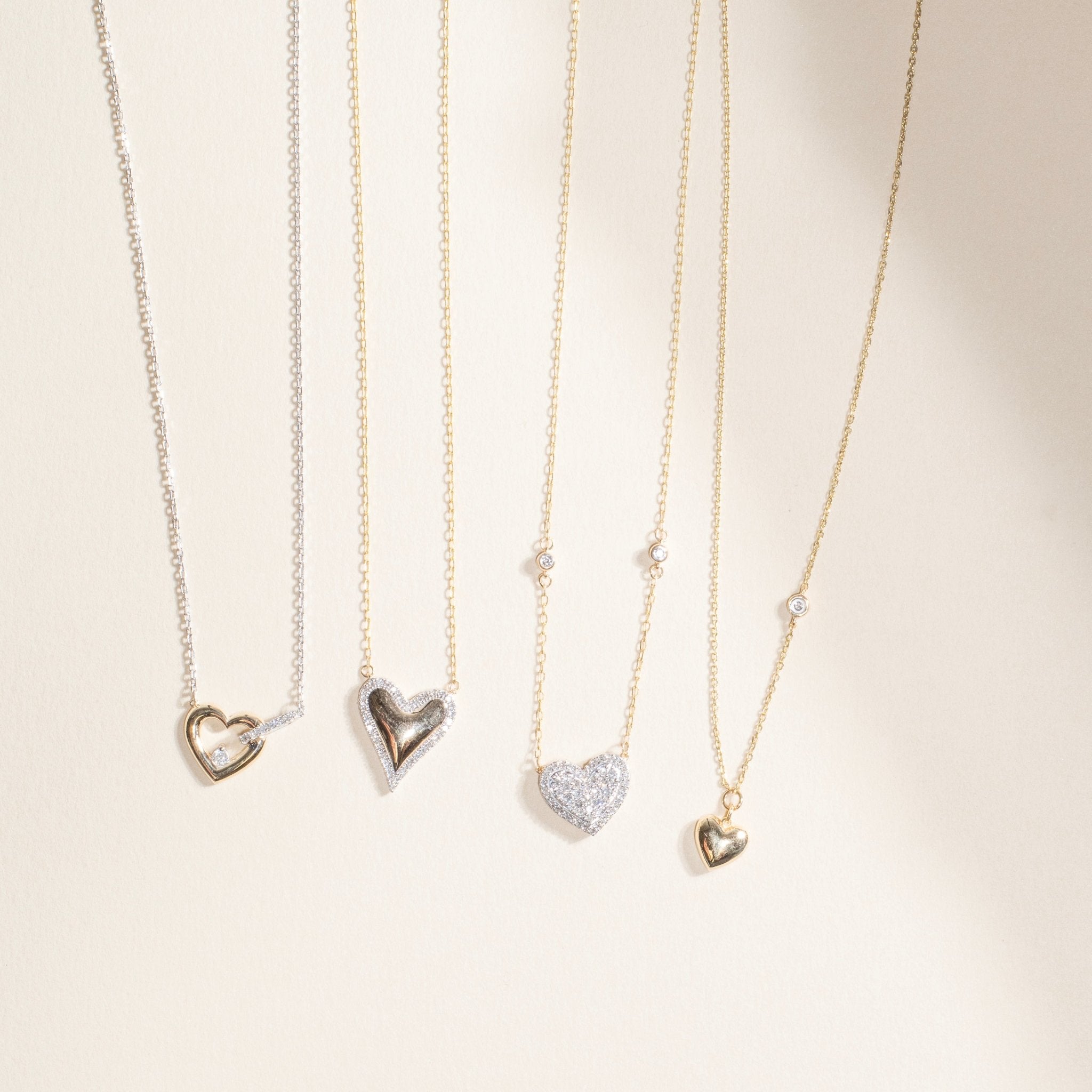 14K Solid Yellow Gold Bubble Heart & Diamond Pendant Necklace - Elegant Jewelry Gift for Women, Perfect for Valentine's Day, Anniversary & Special Occasions