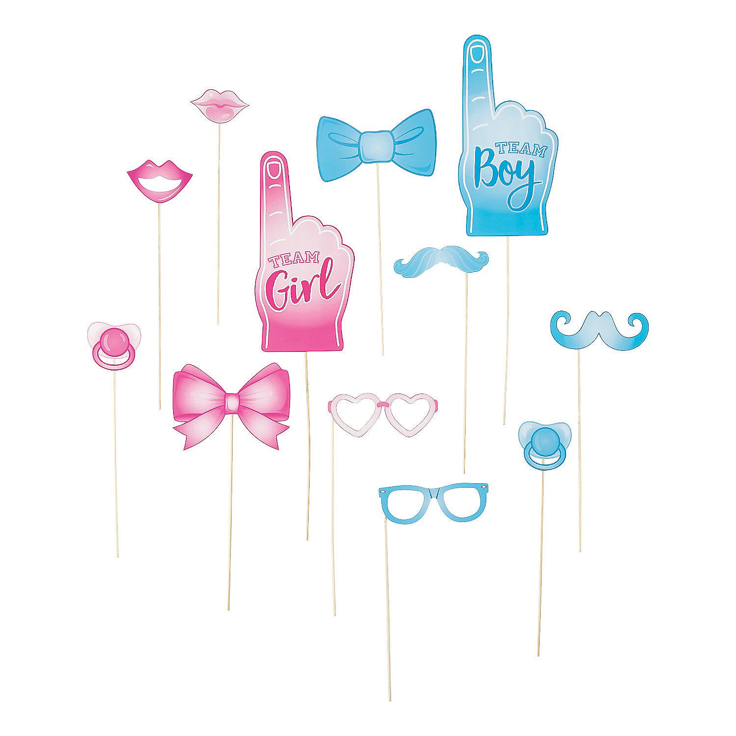 Fun Express Team Boy & Girl Photo Stick Props for Baby - 12-Piece Set of Cute Baby Photo Booth Accessories for Gender Reveal, Birthday Parties & Newborn Photography