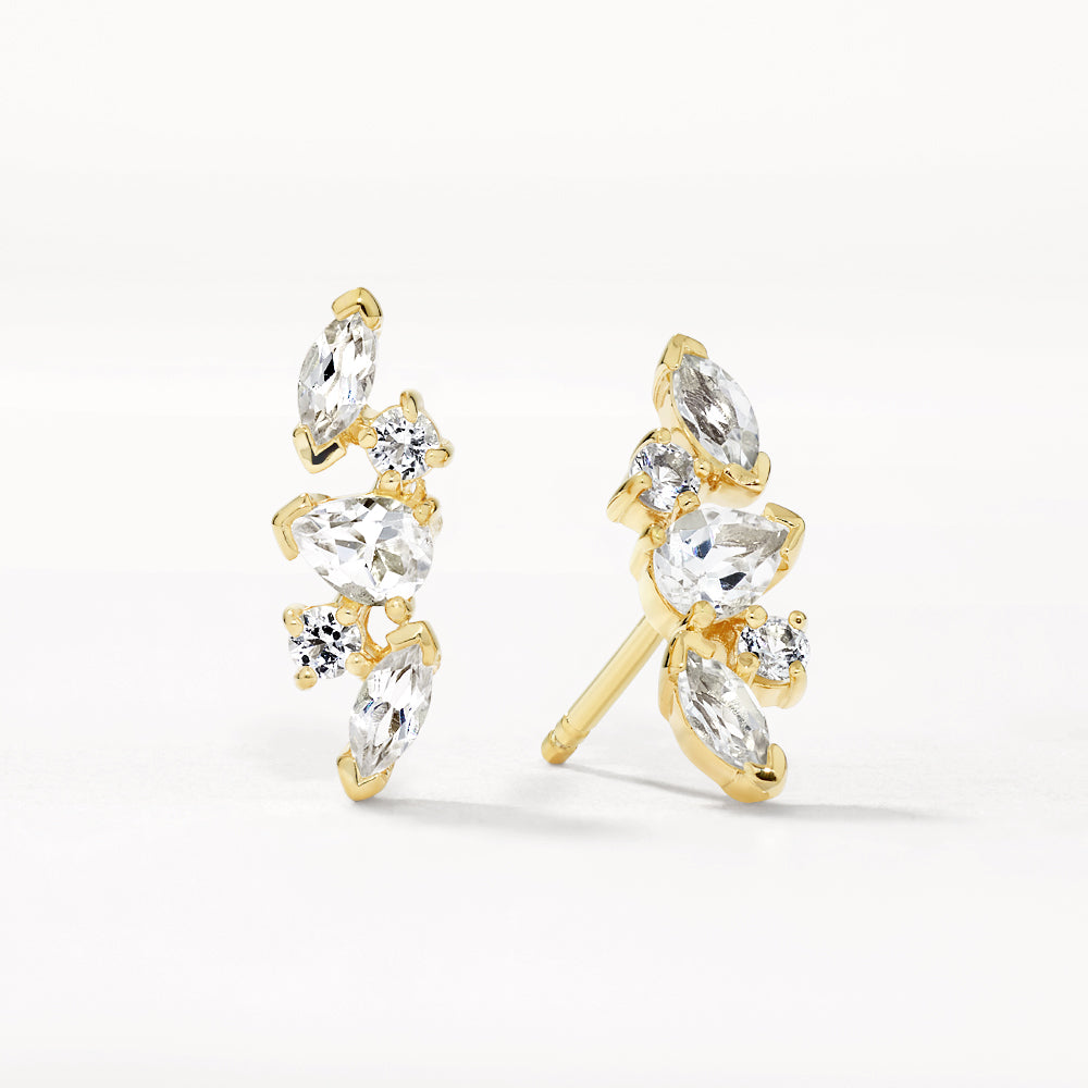 White Topaz Gold Stud Earrings - Elegant Fancy Cut for Women | Perfect for Parties, Weddings & Everyday Wear