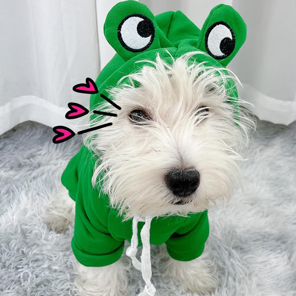 Funny Happy Dog Hoodies - Winter Hooded Puppy Sweatshirt Coat for Small Dogs (Girl & Boy) - Halloween Frog Costume for Chihuahua, Pomeranian, Yorkie & Kittens - Green X-Large - Perfect for Cold Weather & Costume Parties