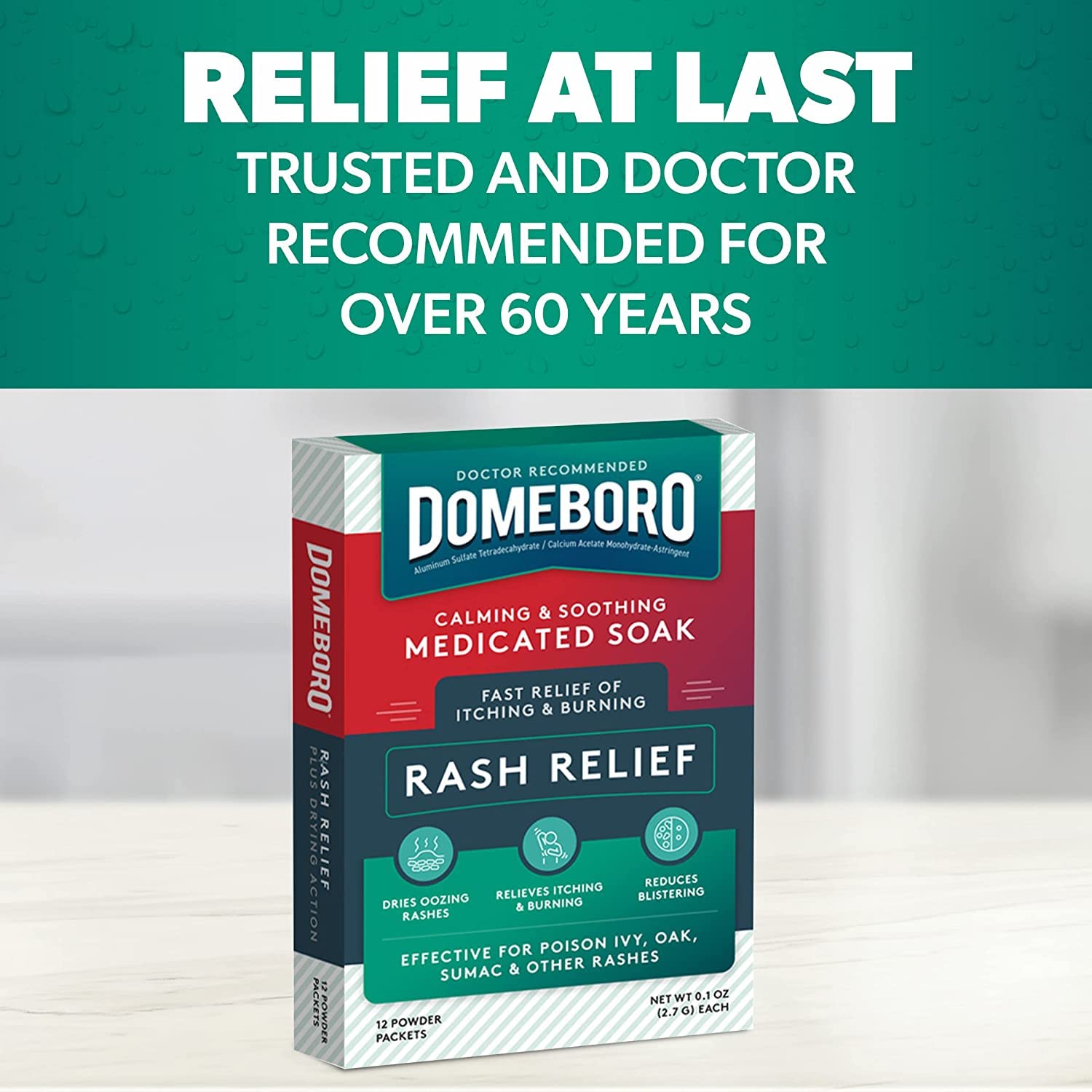 Domeboro Medicated Soak Powder Packets - 12 Count for Rash Relief & Skin Irritation | Eczema, Poison Ivy, Insect Bite Treatment | First Aid & Dermatological Care
