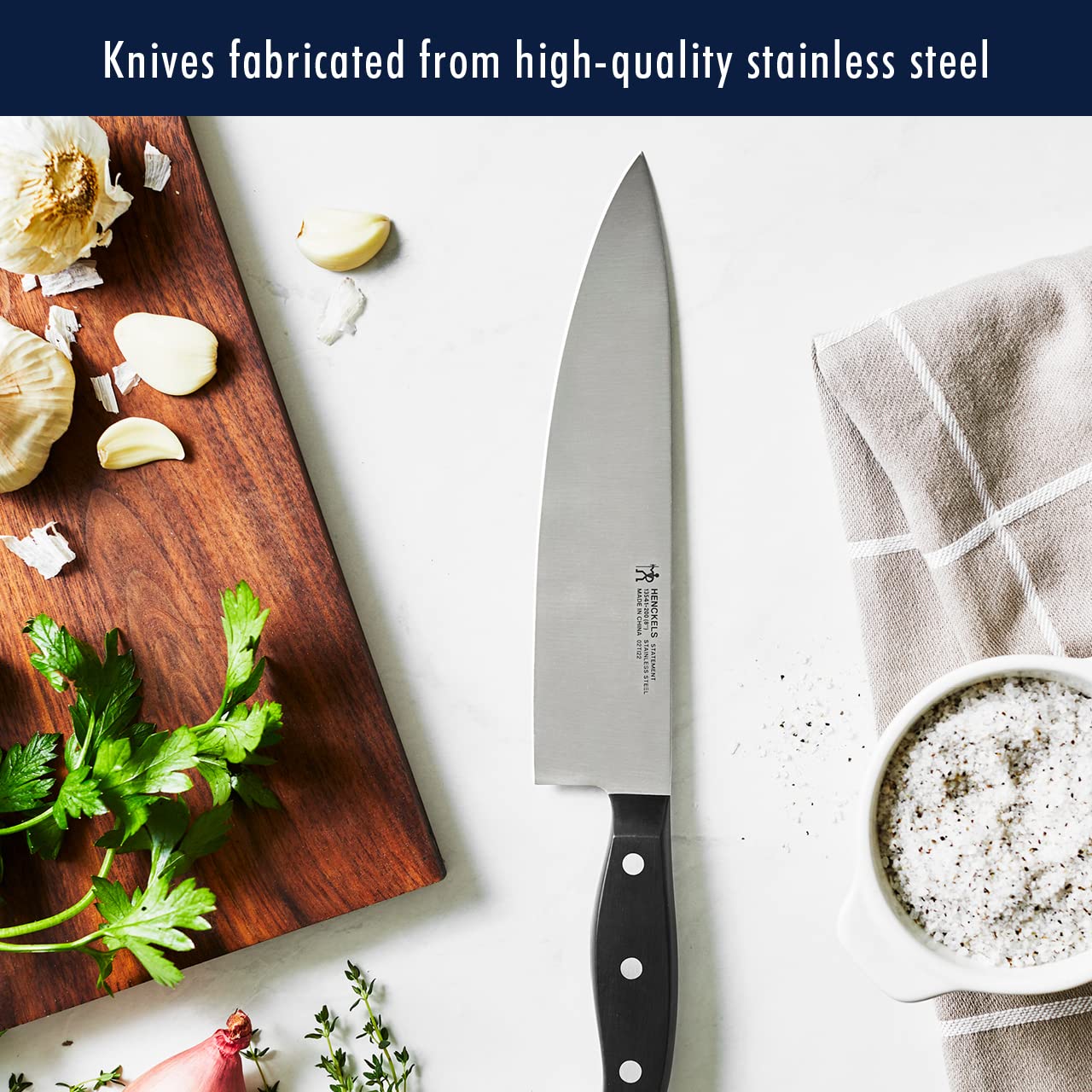 HENCKELS Premium 12-Piece Knife Set with Block - Razor Sharp German Stainless Steel Kitchen Knives - Dishwasher Safe - Perfect for Home Chefs, Cooking Enthusiasts & Professional Kitchens
