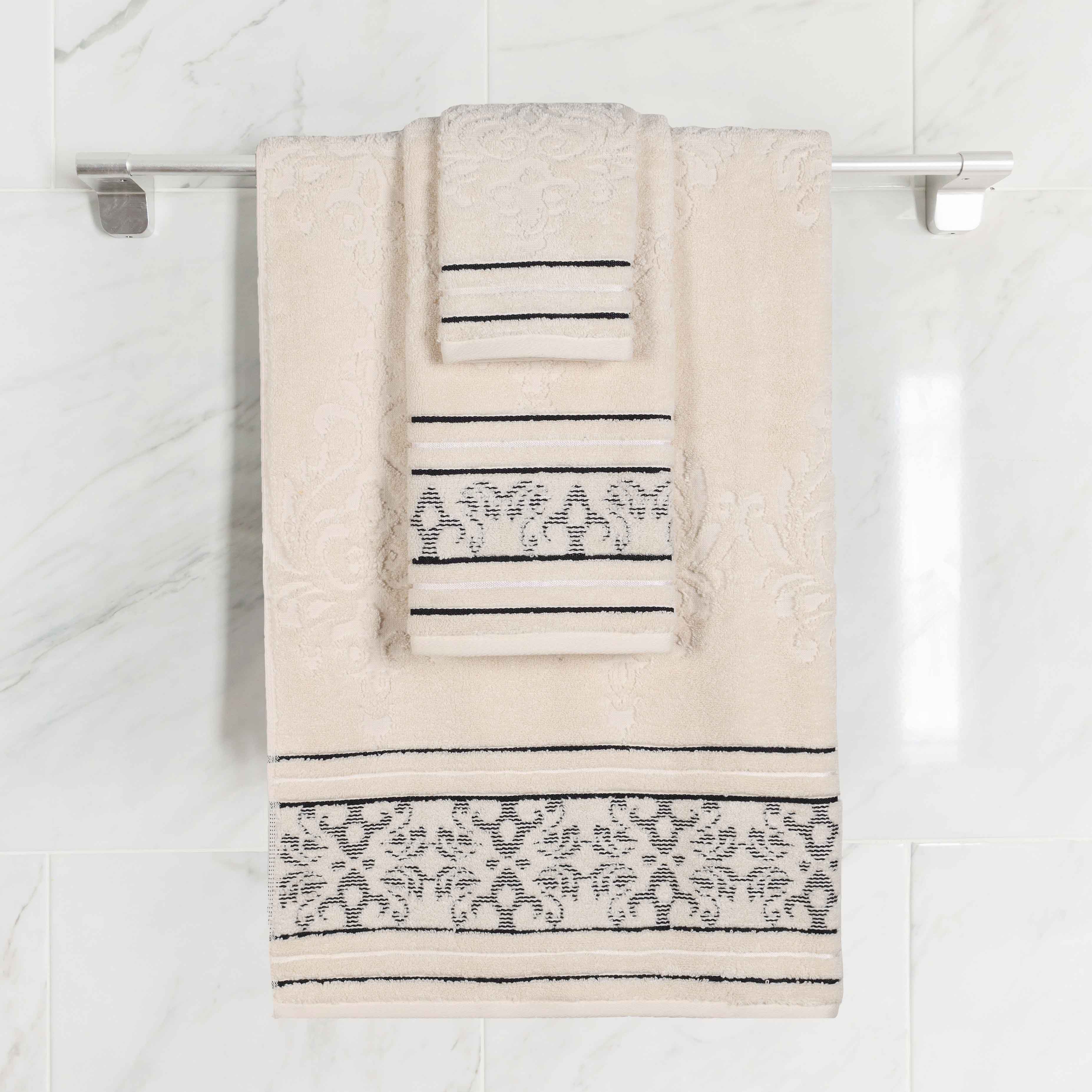 Premium 3-Piece Jacquard Towel Set - 100% Zero Twist Cotton with Elegant Floral Design - Ultra Soft & Absorbent Bath Towels for Spa, Guest Bathroom & Luxury Home Decor