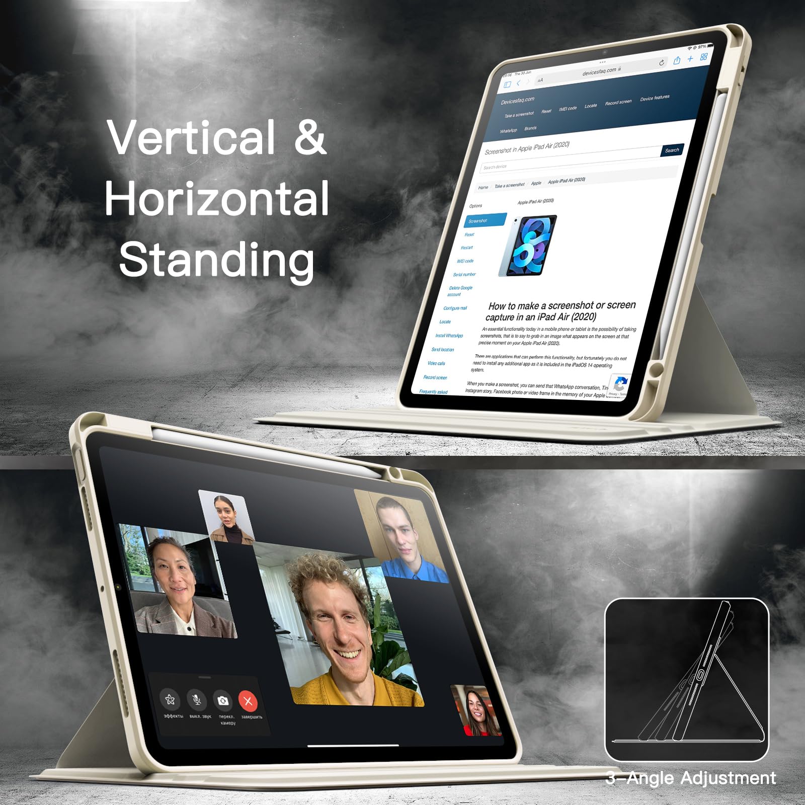 JETech 360 Rotating Stand Case for iPad Air 11 Inch M2 (2024) & iPad Air 5/4 (2022/2020) 10.9 Inch - Protective Cover with Pencil Holder & Adjustable Viewing Angles (Starlight) - Perfect for Work, Study & Entertainment