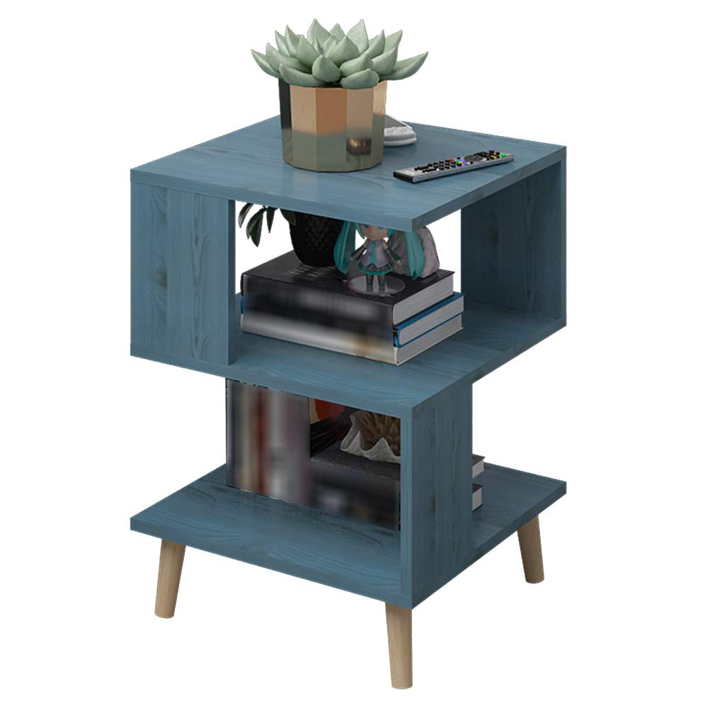 Nordic Small Coffee Table - XIAOYAN Minimalist Square Shelves for Living Room, Bedside, Sofa Side, or Desk - Blue/White/Wood Color (15.9×15.9×22.4in) - Perfect for Small Spaces, Books Display & Coffee Serving