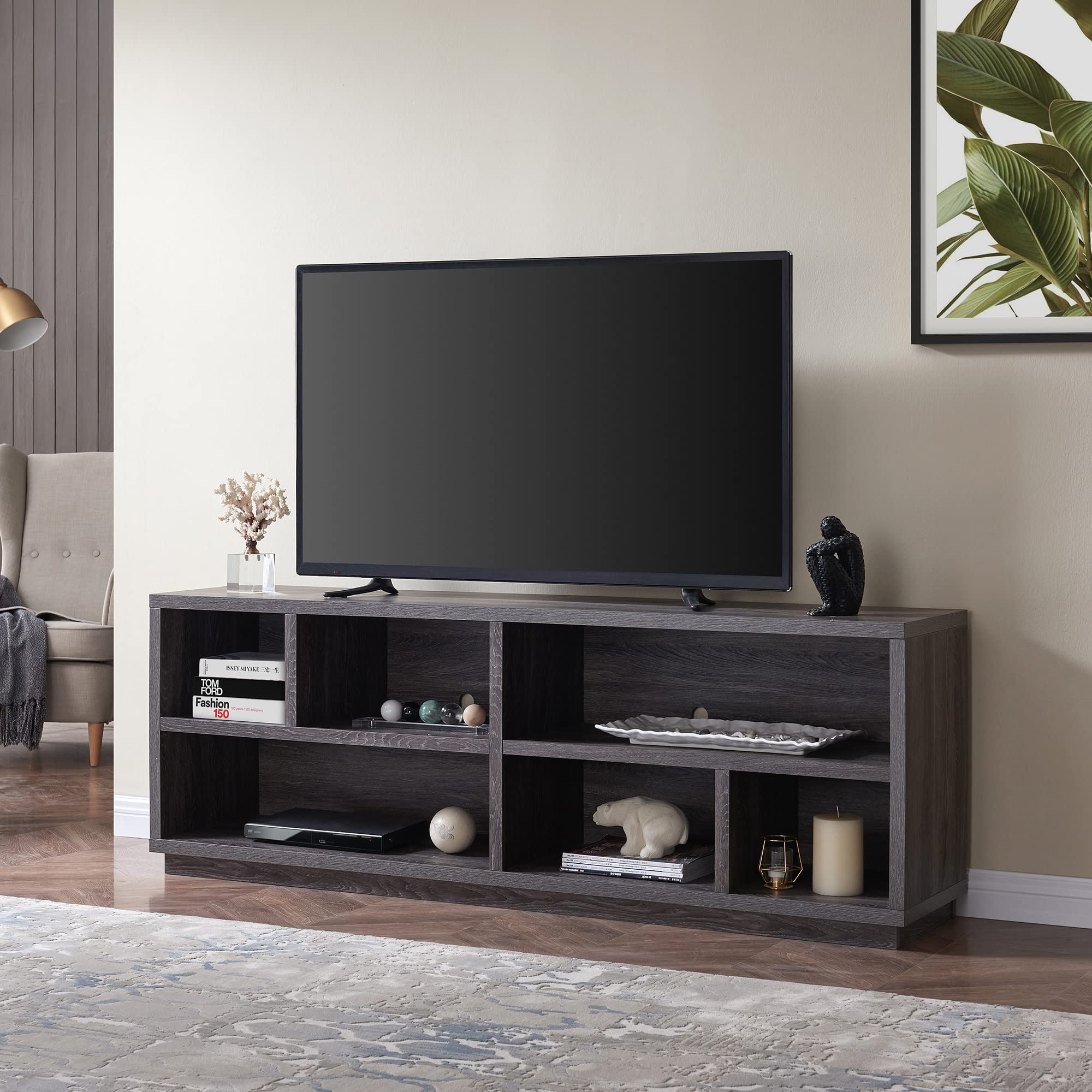 Bowman 75 Inch TV Stand - Rectangular Entertainment Center with Burnished Oak Finish for Living Room, Bedroom & Home Theater Setup