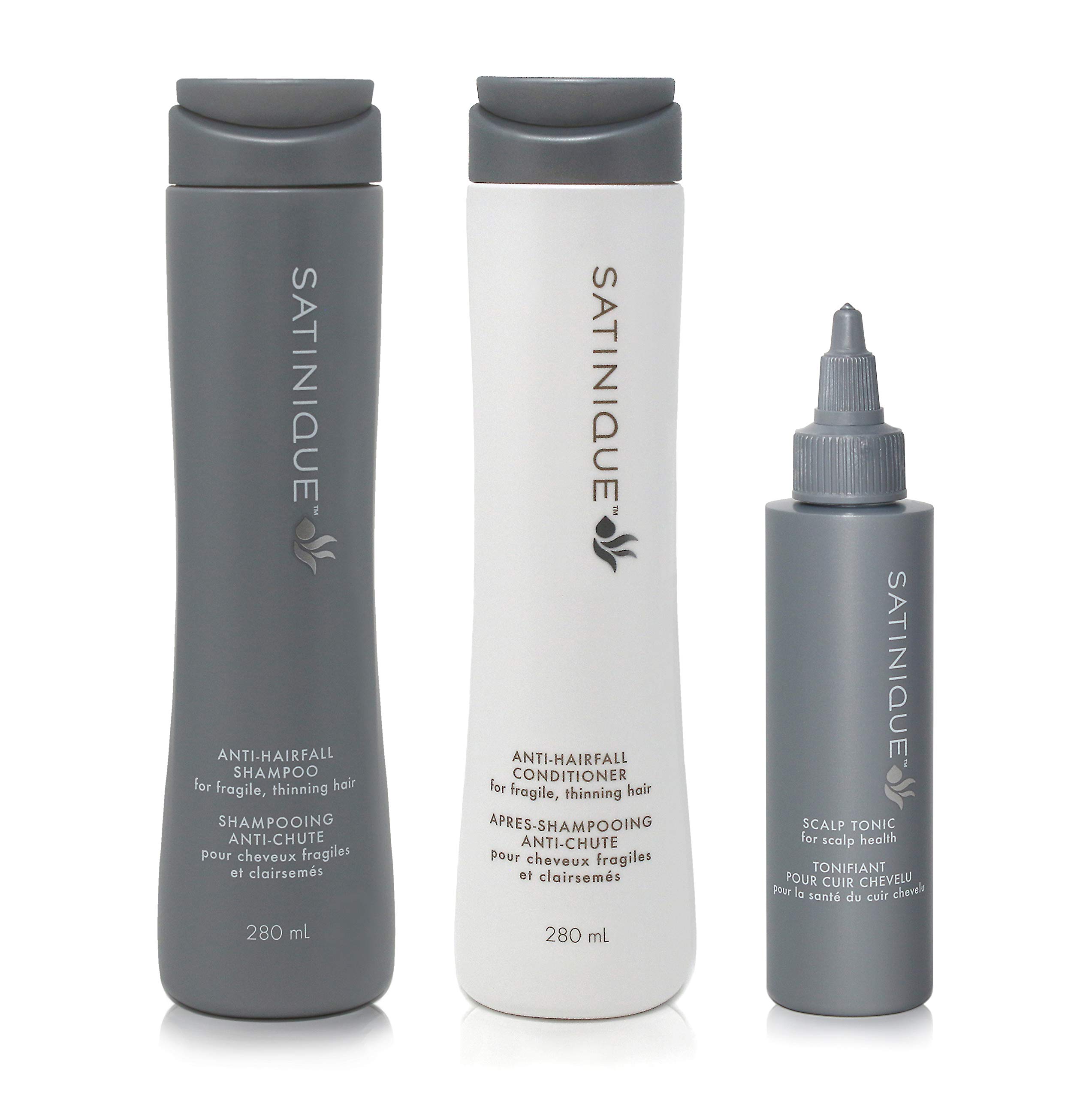 Amway Satinique Anti-Hairfall Shampoo, Conditioner & Scalp Tonic Set - Natural Treatment for Thin & All Hair Types - 3 Piece Hair Care Kit for Daily Use at Home or Salon