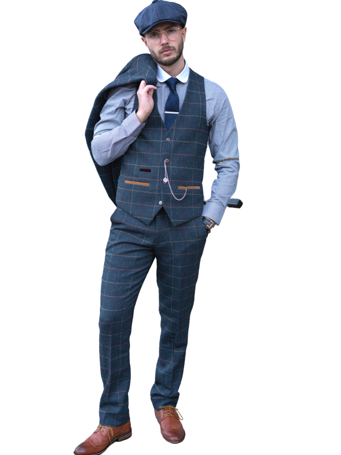 Marc Darcy Eton Navy Blue Tweed Check 3-Piece Suit for Men | Classic British Style Formal Wear | Perfect for Weddings, Business Meetings & Special Occasions