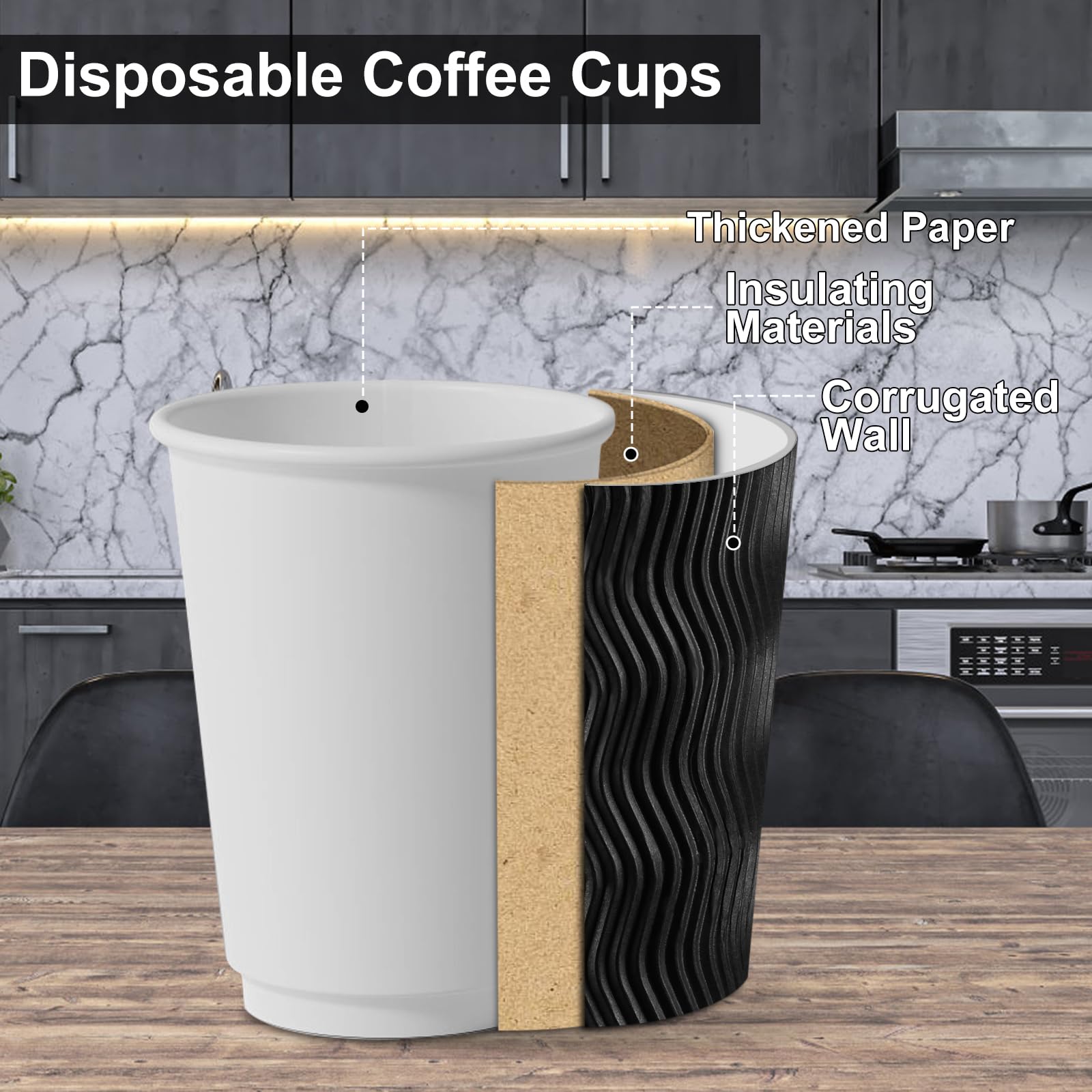 PARACITY 16oz Insulated Ripple Double-Walled Disposable Coffee Cups with Lids (50 Pack) - Hot & Cold Beverage Cups for Coffee, Tea, Espresso - Perfect for Parties, Travel, Office & Home Use